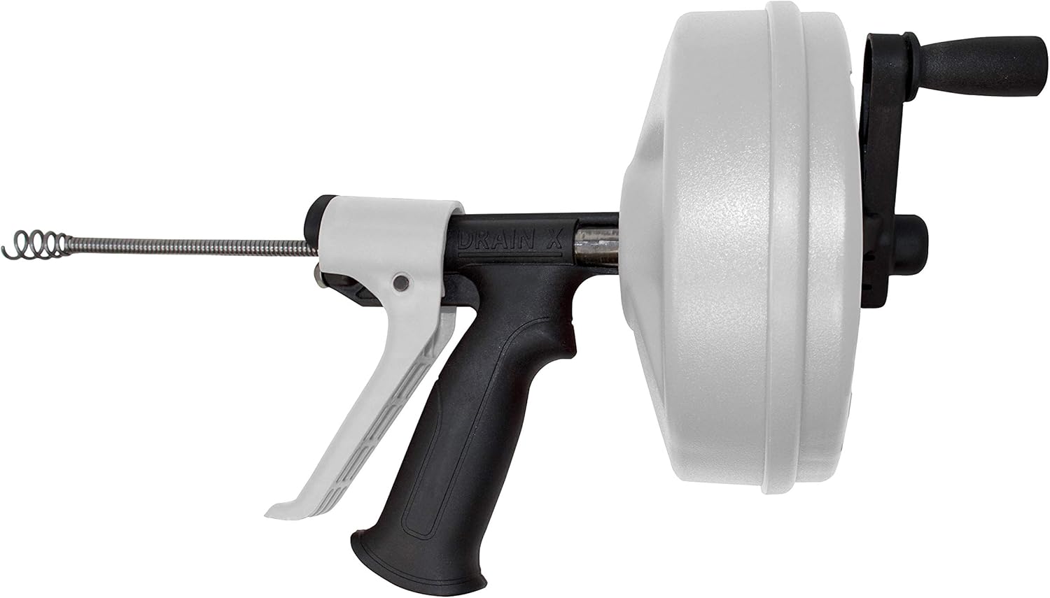 DrainX SPINFEED 50 Foot Drum Auger | Use Manually or Drill Powered - Auto Extend and Retract Plumbing Snake | Work Gloves and Storage Bag Included