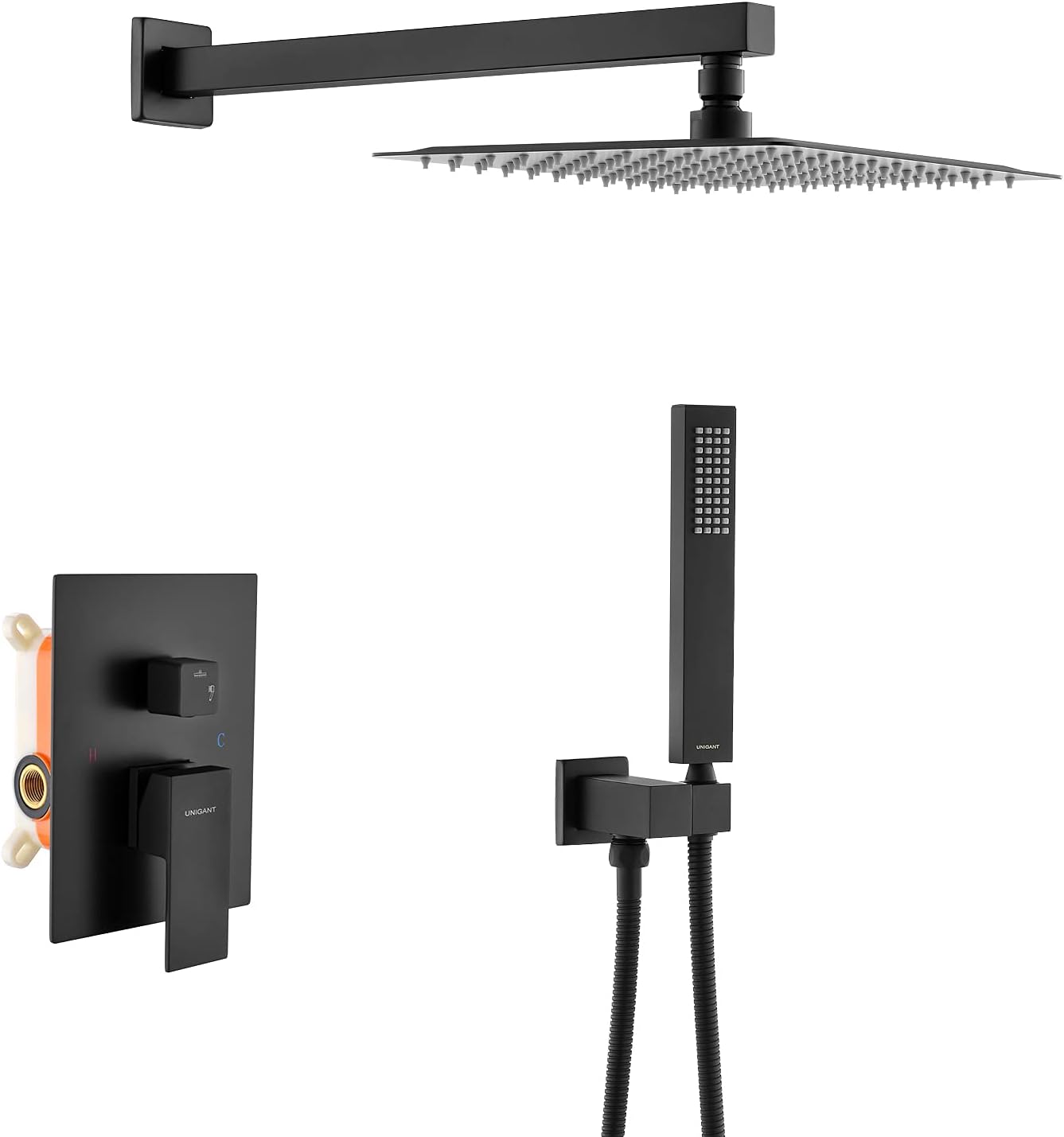 Rainfall Shower Systems Wall 2-Function Mounted 10 Inches Matte Black Bathroom Luxury Rain Shower Head System Shower Combo set with Handheld Square Shower Valve