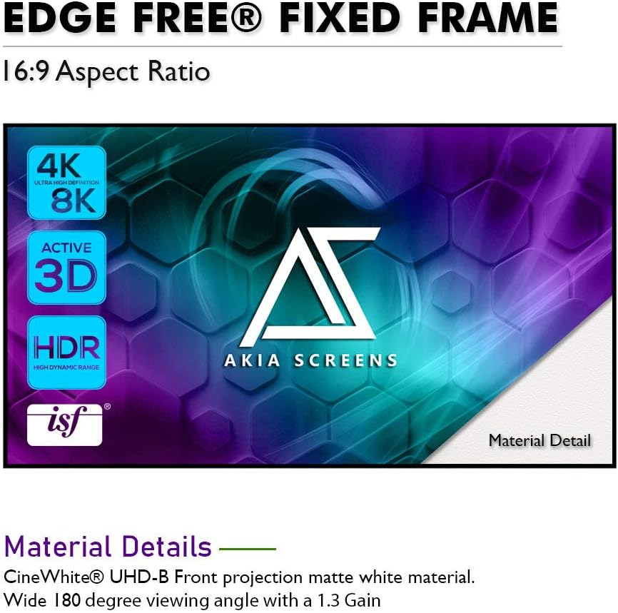 Akia Screens 100 inch Edge Free Fixed Frame Projector Screen 100
