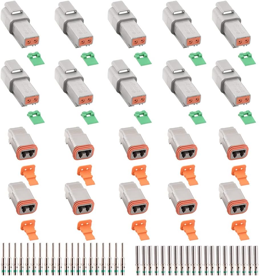 JRready ST6246 Deutsch 2 Pin Connector 10 Sets, DT04-2P DT06-2S Gray Waterproof Electrical Wire Connector with Solid Contacts 14-20AWG