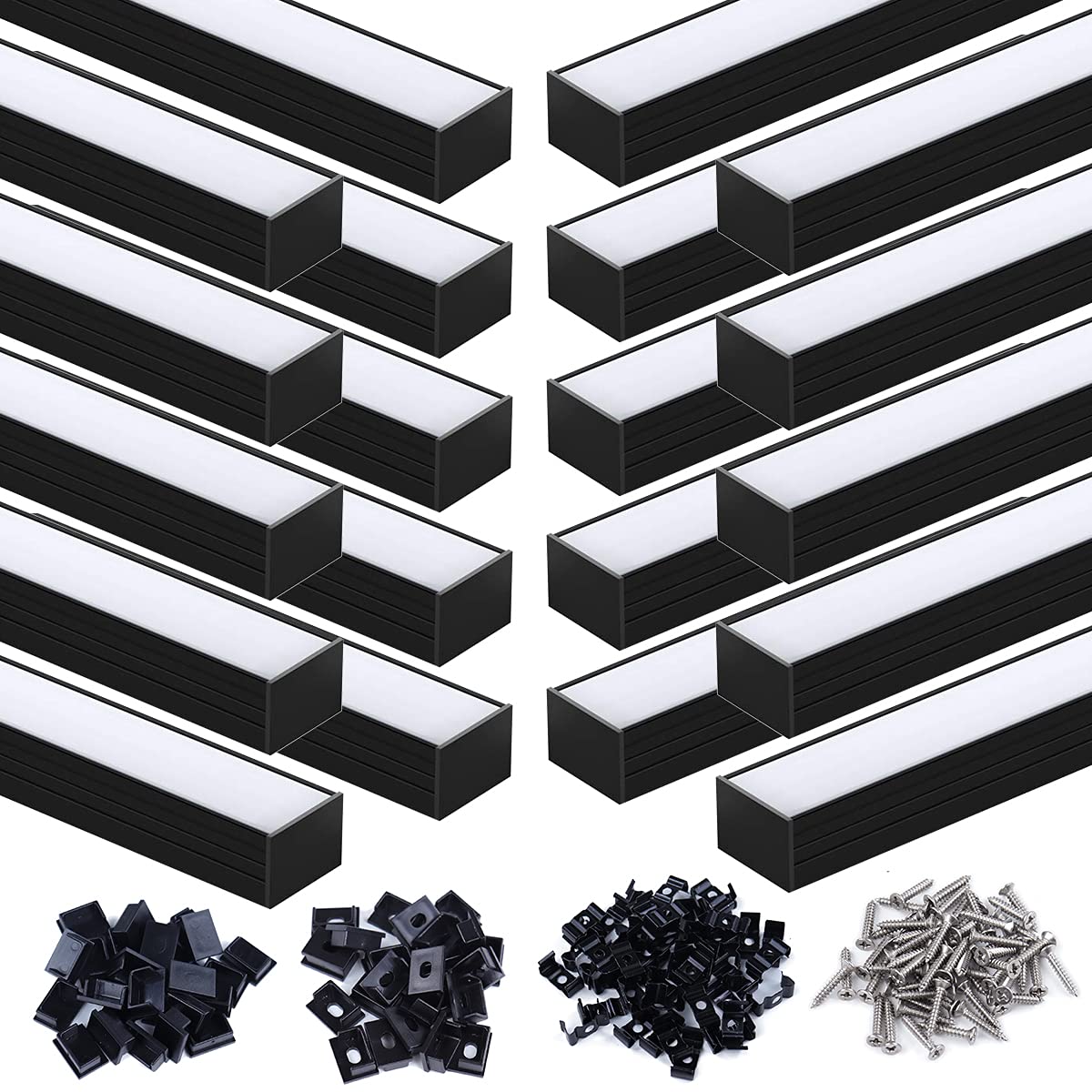 Muzata 20Pack 3.3FT/1M Black LED Channel System Spotless U Shape with Frosted Milky White Diffuser Cover 18x13 mm Wide Aluminum Profile Track for Waterproof Light Strip Light U103 1M BW, LN1