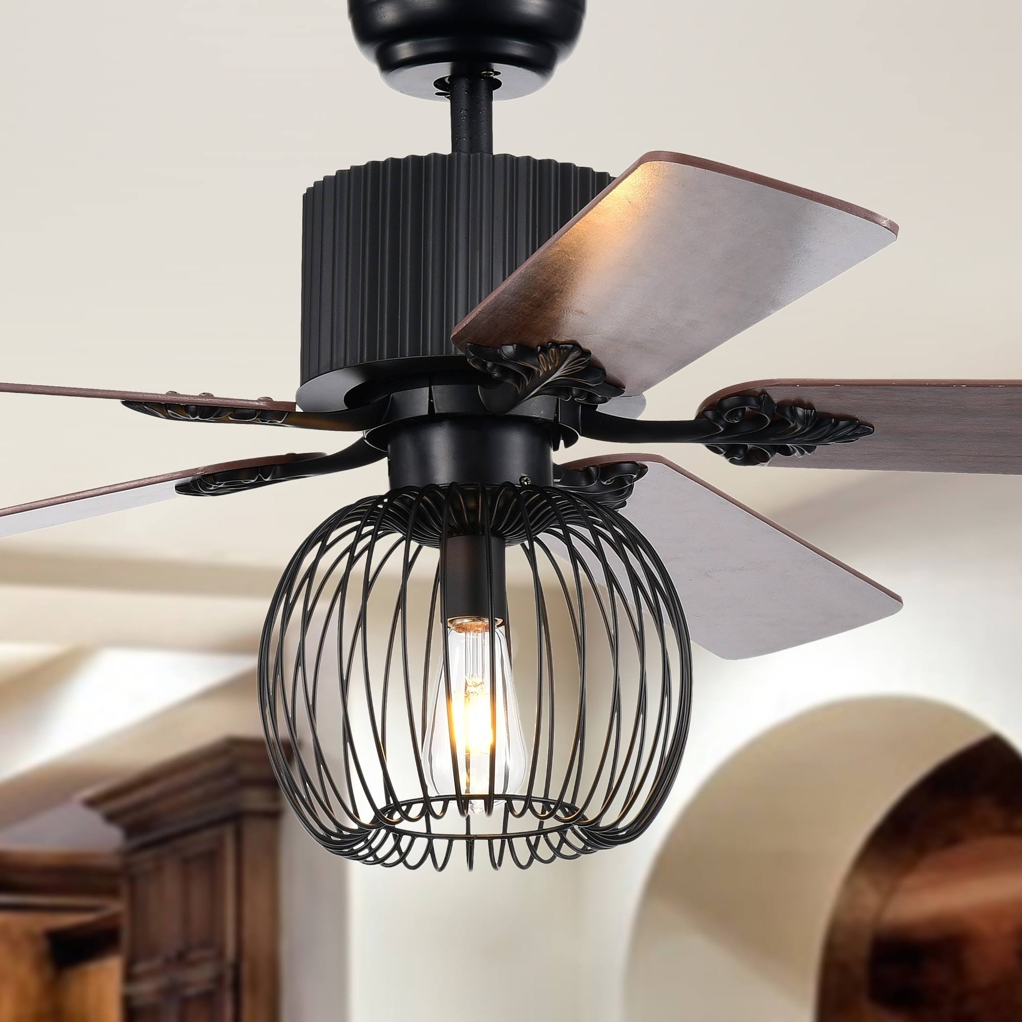 Aguano Black 52-Inch Lighted Ceiling Fan (Remote Controlled)