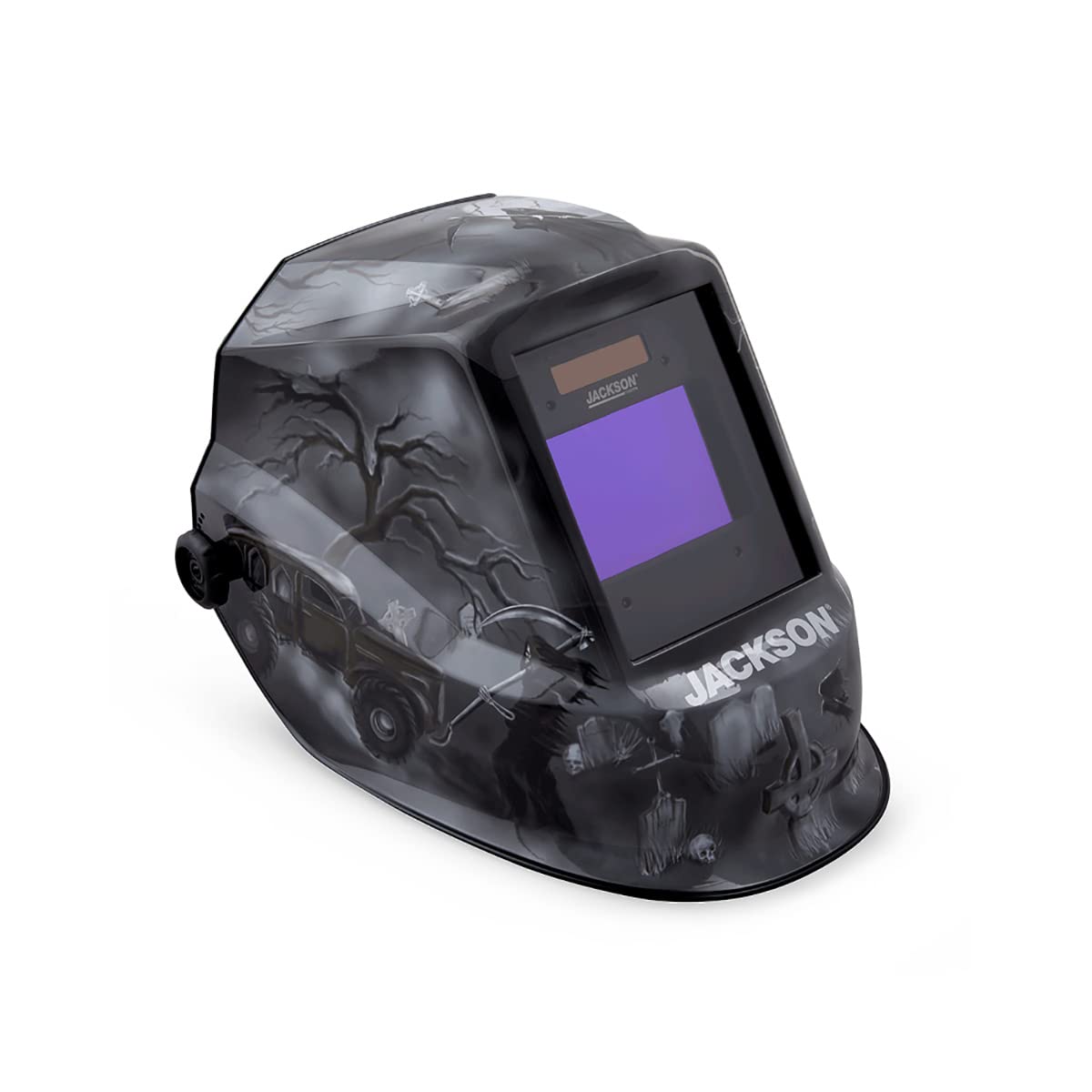 Jackson Safety Premium Auto Darkening Welding Helmet with 4/9-13 Shade Range, 1/1/1/2 Optical Clarity, 1/25,000 sec. Response Time, 370 Speed Dial Headgear, Bead Demon Graphics, Red/Black, 47105