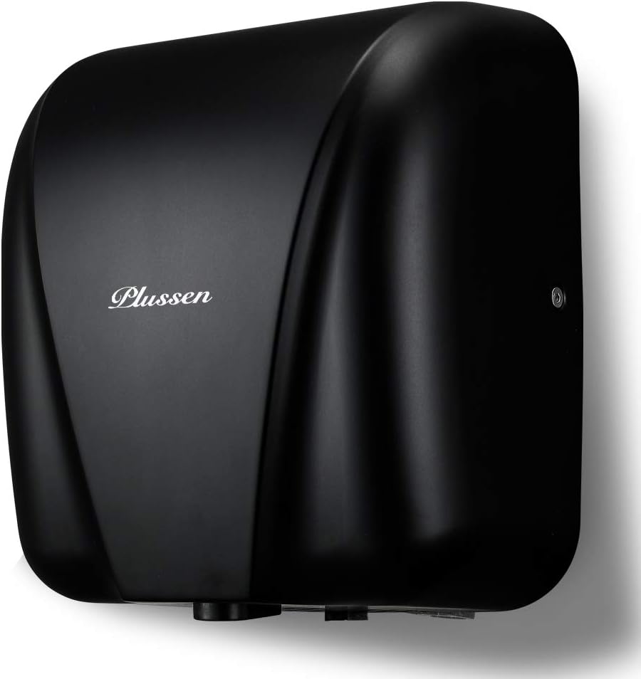 PLUSSEN Automatic Commercial Hand Dryers for Bathrooms Commercial 1800W Heavy Duty Stainless Steel Hot Air Compact Electric Hand Dryer Blower, Fast Drying in 10 Seconds (Black)