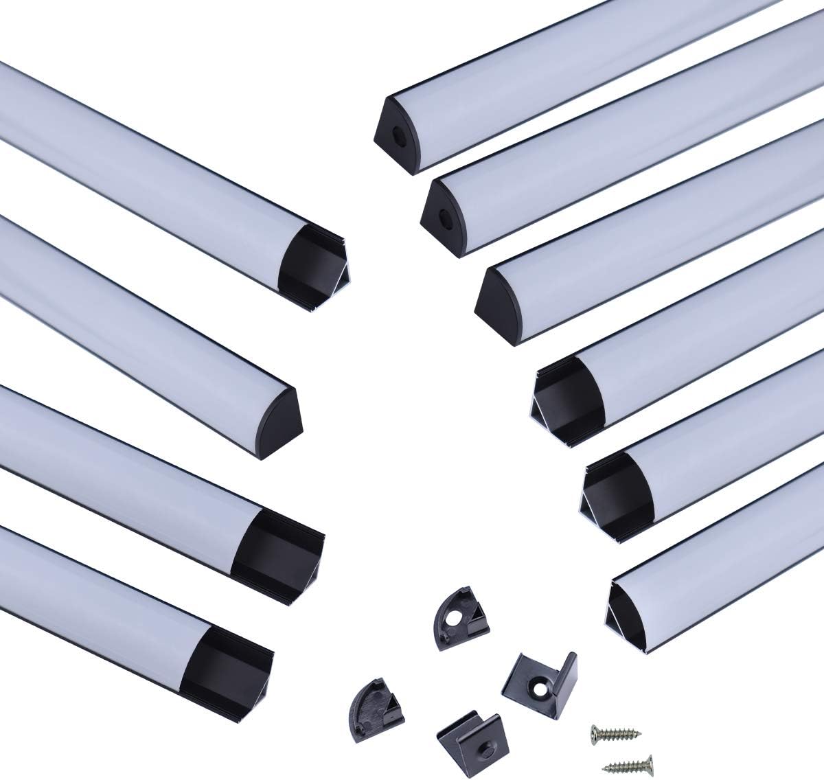 Muzata 10Pack 3.3FT/1M V-Shape LED Channel System with Milky White Cover Lens Frosted, Silver Aluminum Extrusion Profile Housing Track for Strip Tape Lights V1SW 1M WW,LV1 LW1 Pack of 2