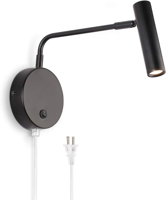 Wall Lamps That Plug in, Joossnwell Bronze Metal Industrial Wall Spotlight with Switch on Off for Home Bedside Lighting Fixtures Warm White 3000K 1 Pack