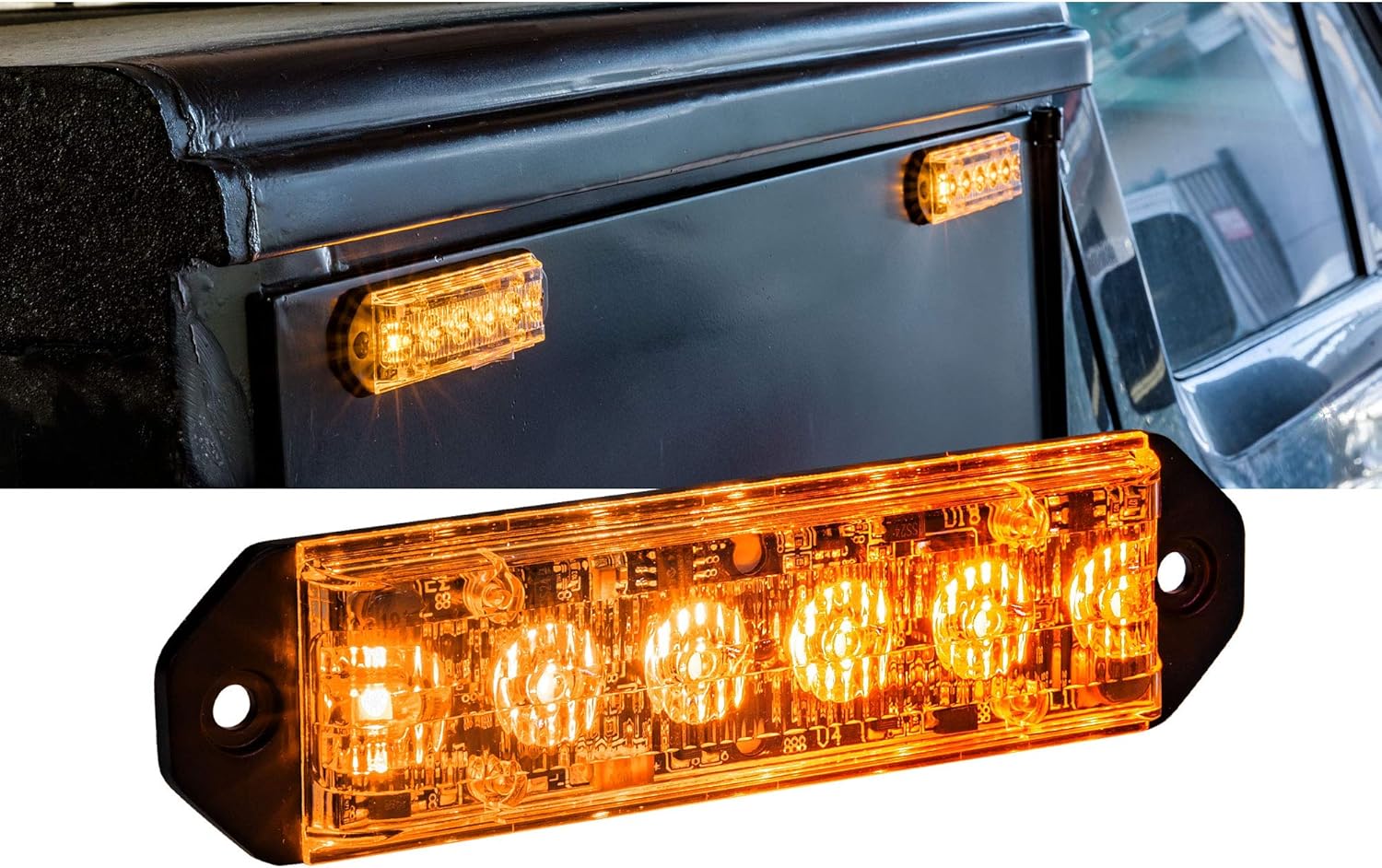 4pc PlanarFlash 6W Blue RED LED Flashing Strobe Light Head [Ultra Flat] [SAE Class 1] [72 Flash Mode] [Multi Units Sync-able] [Surface-Mount] Emergency Grille Police Light for Volunteer Firefighter