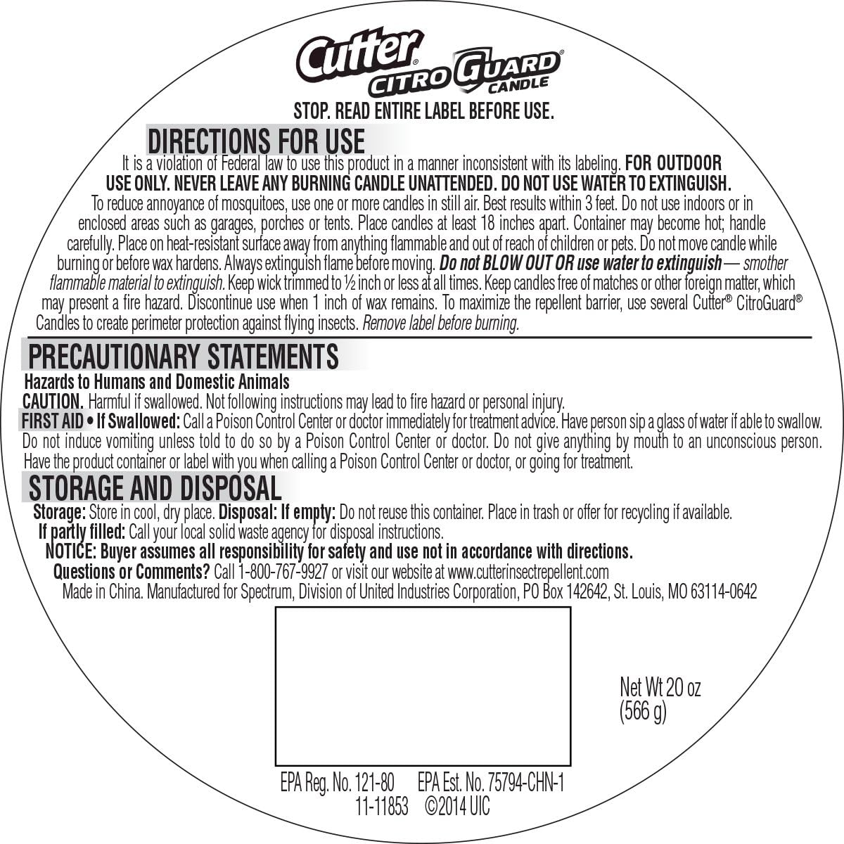 Cutter Citro Guard Candle, Triple Wick, 20-Ounce, 6-Pack Pack of 2