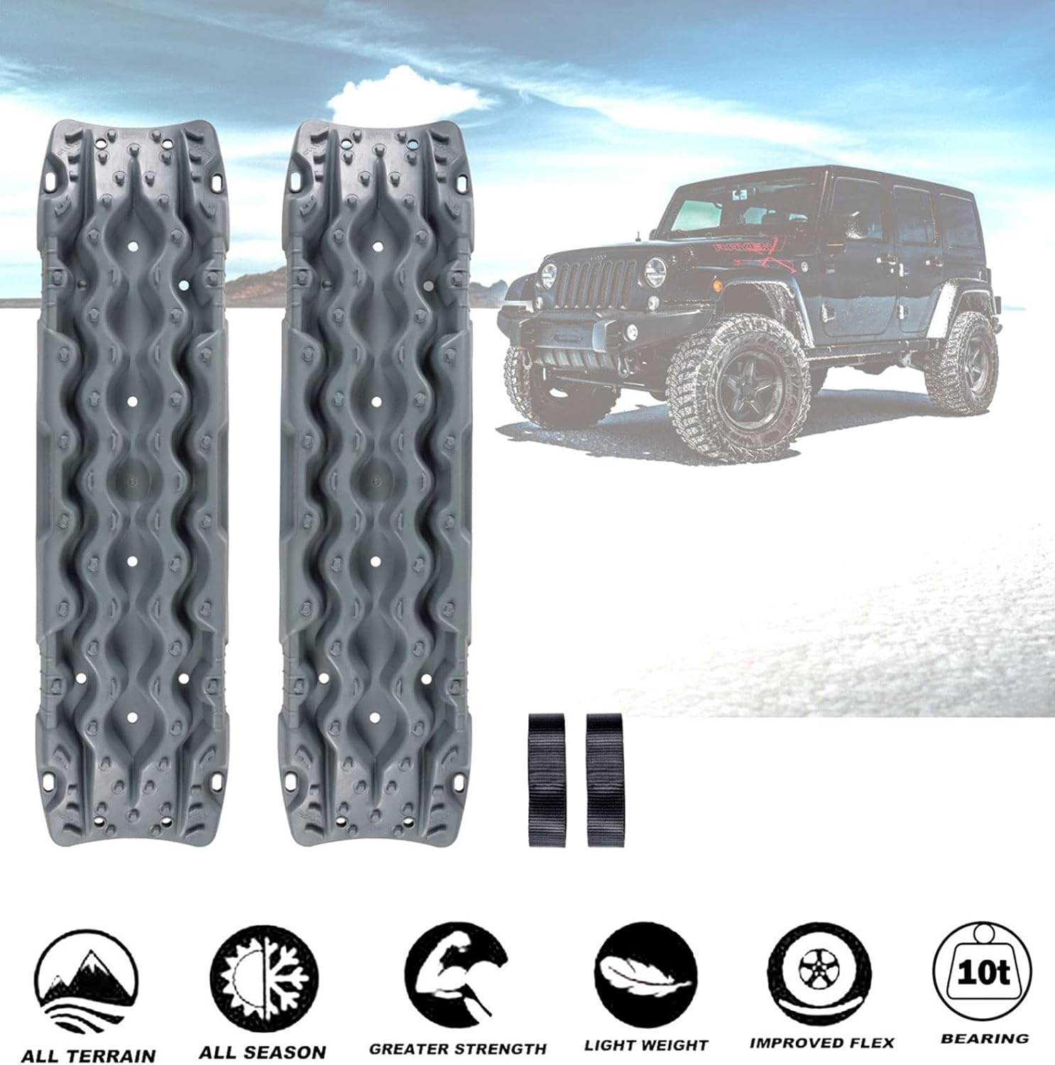 1 Pair Traction Boards Recovery Tracks Boards Traction Mat Vehicle Self Recovery Tire Ladder Traction Track for Off-road Mud, Sand, Snow, 4WD, L45.7'' x W11.8'' x H2.36'' (Gray)