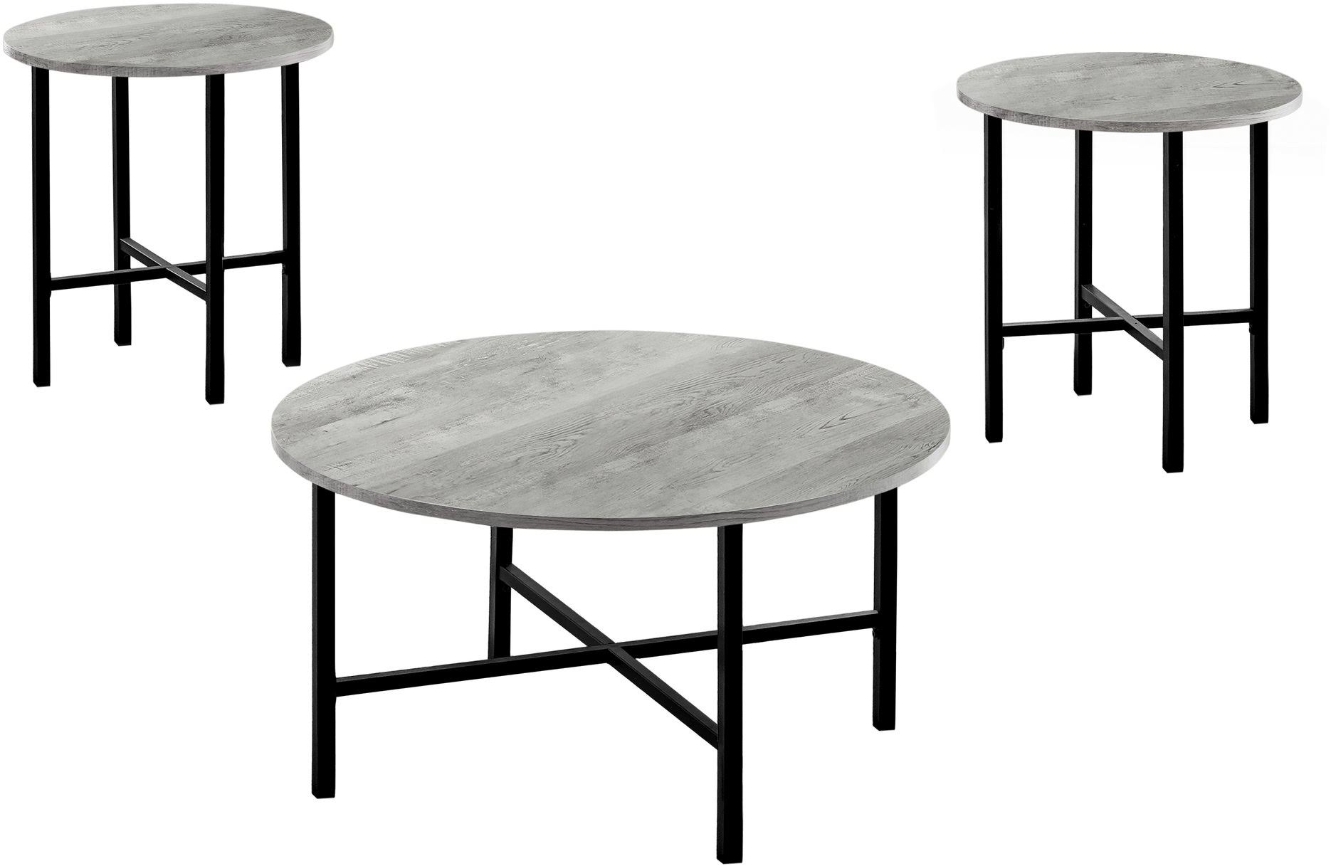Monarch Specialties I 7968P Grey Reclaimed Wood u0026 Black Metal Table Set - 3 Piece