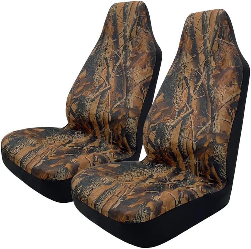 TOYOUN Camo Universal Front Car Seat Covers Waterproof Highback Bucket Seat Covers Green Forest Camouflage Print-Fit Most Cars, Trucks, SUVS, Vans 2 PCS Auto Fabric Seat Covers Car Seat Protector