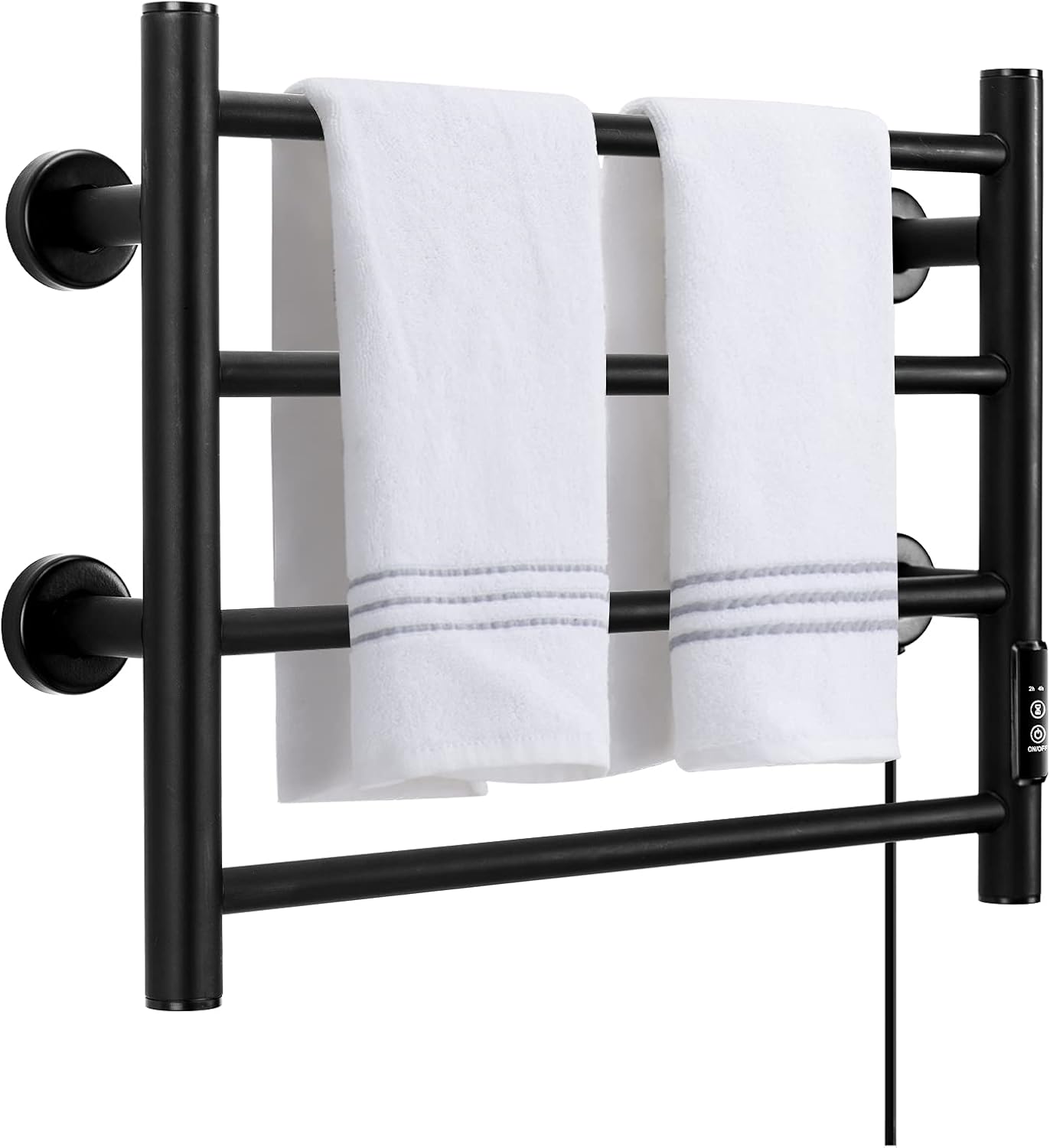 Towel Warmer 4 Bars Wall Mounted Heated Towel Racks for Bathroom Plug-in/Hardwired, Stainless Steel Hot Towel Rack with Timer Matte Black