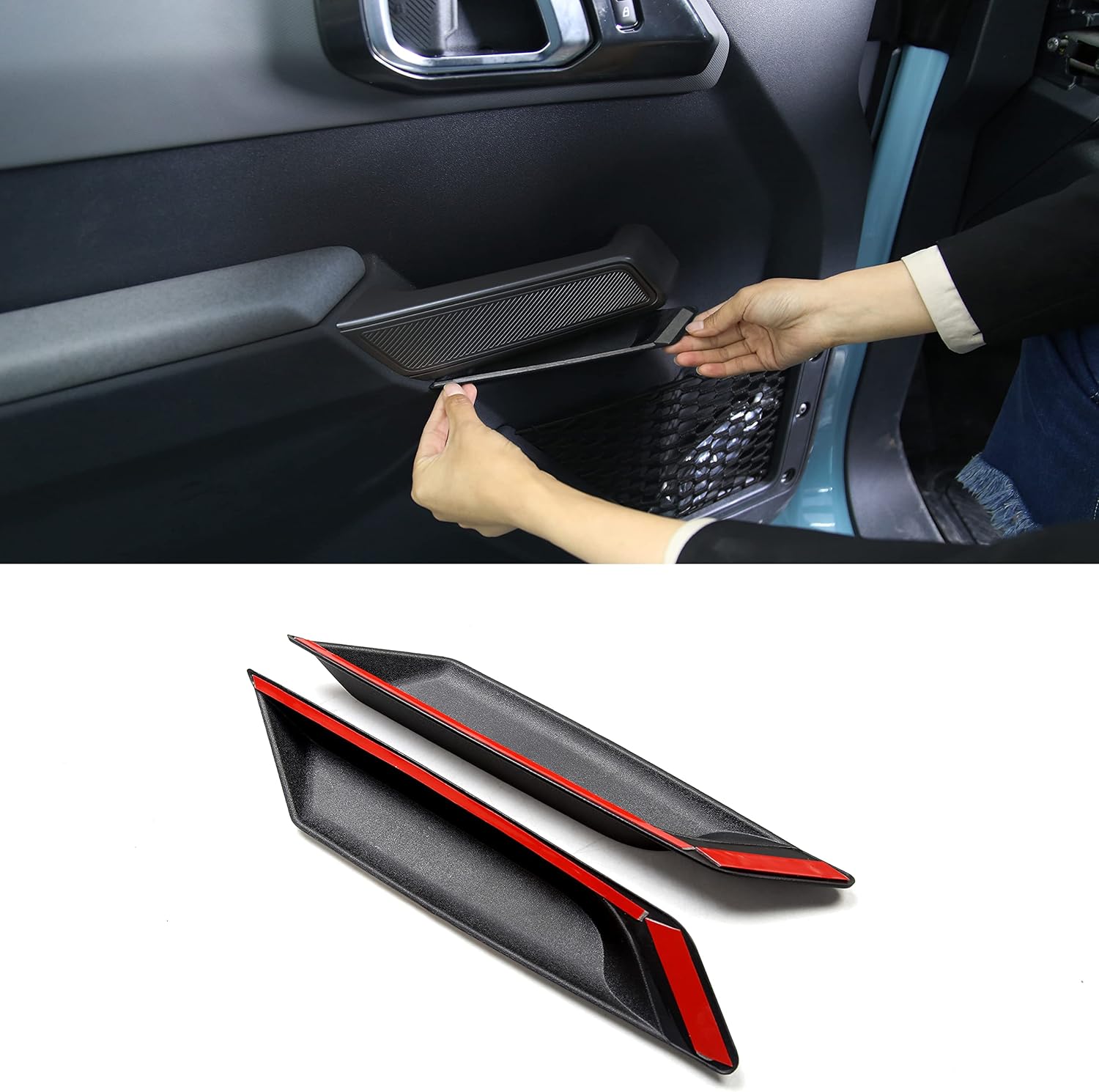 ROFITDS 2 Pcs Grab Tray,Front Door Passenger Storage Tray Organizer for 2021 2022 Bronco,Ford Bronco Interior Accessories, Increase Storage Space-Black