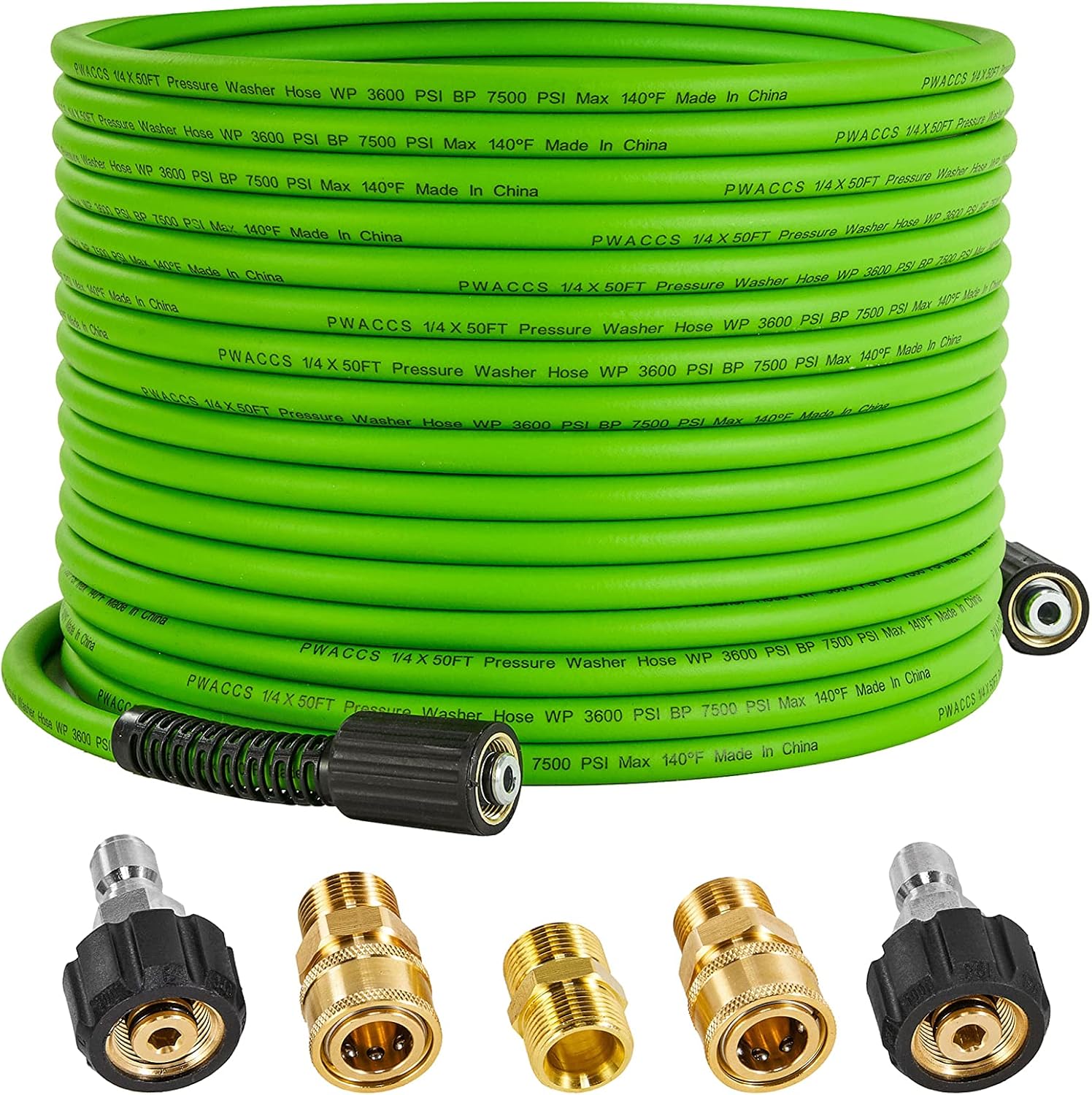 PWACCS Pressure Washer Hose for Power Washer – 3600 PSI Kink Resistant Pressure Washing Extension Hose 50 FT x 1/4