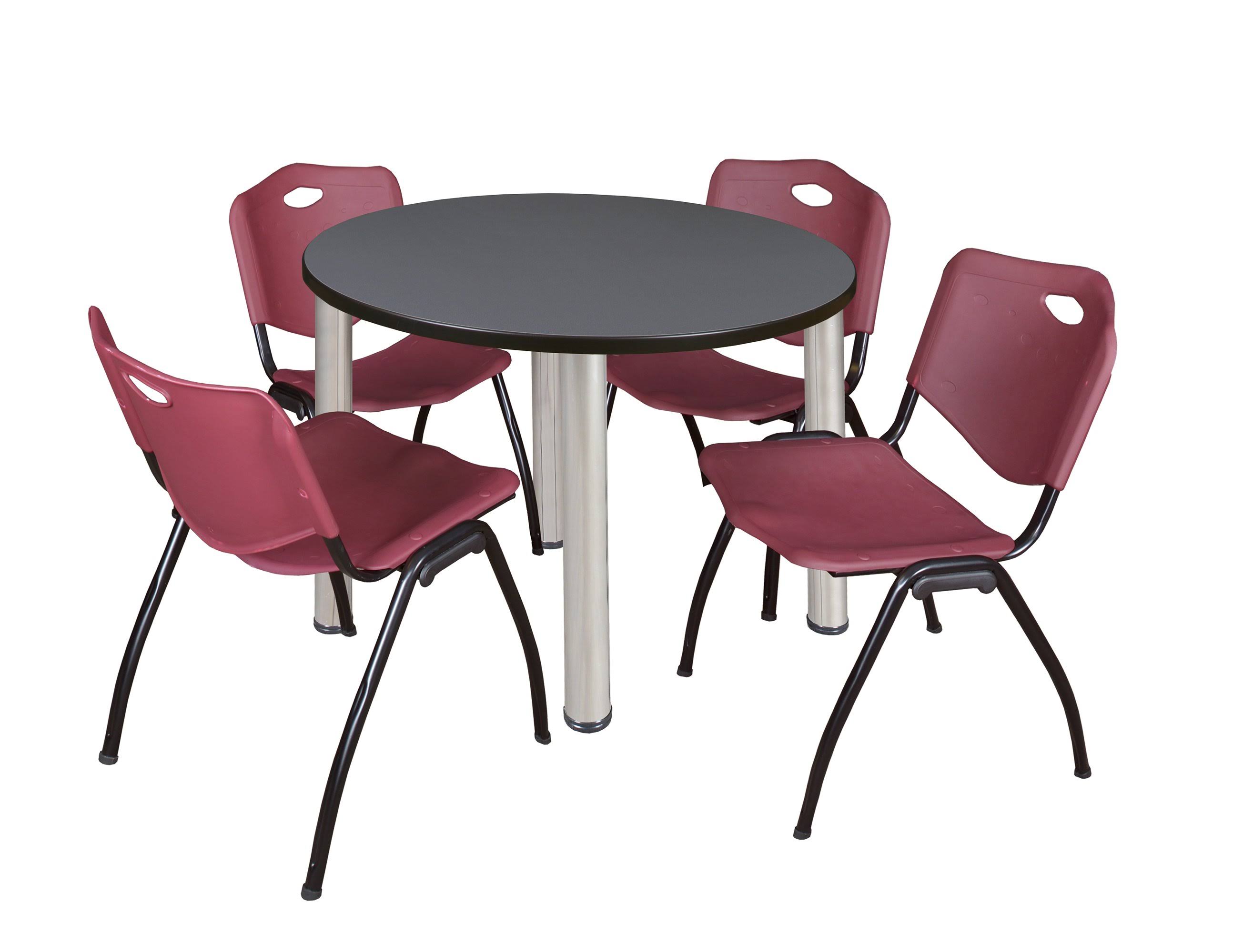 Regency Kee 42x22 Round Breakroom Table- Grey/ Chrome u0026 4 &M& Stack Chairs- Burgundy