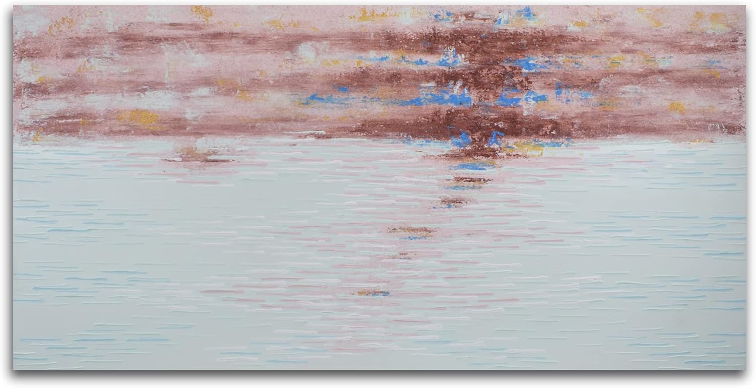 Yika Art Paintings,24x48 Inch Paintings 3D Hand-Painted On Canvas Acrylic Abstract Artwork Wall Decoration for Living Room Bedroom Hallway Office - Sea Level at Sunset Pack of 2