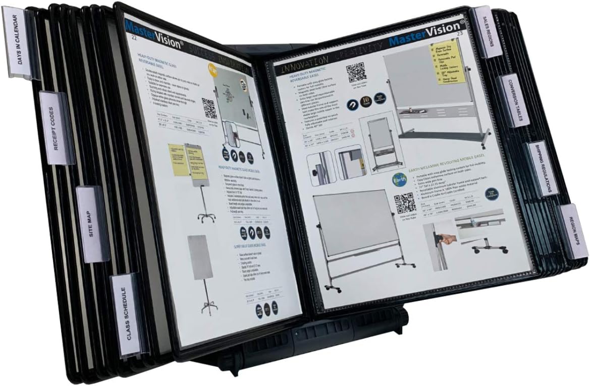 Ultimate Office AdjustaView 20-Pocket Desk Reference Organizer with Easy-Load Pockets and Compact Weighted Base for Stability (Colored Pockets) Pack of 2