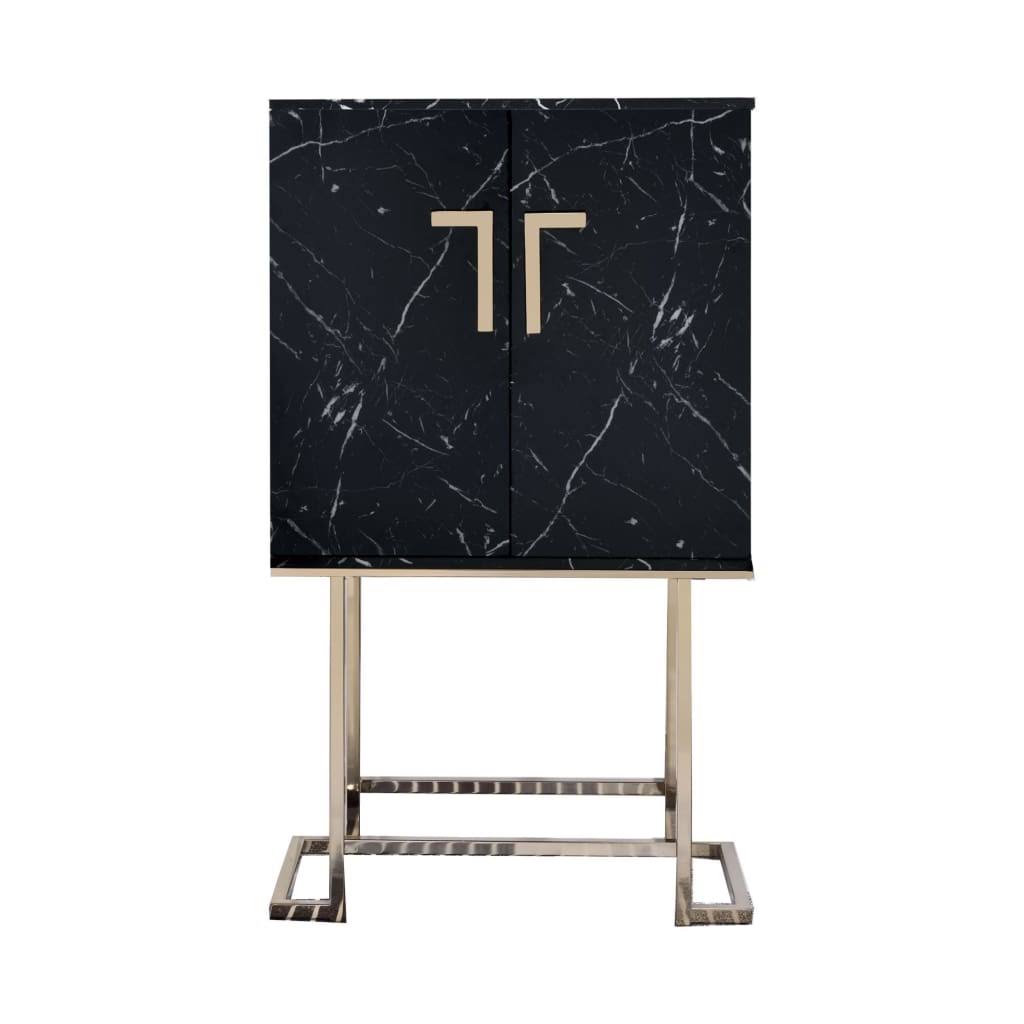 Acme Hendrix Wine Cabinet Faux Black Marble Champagne
