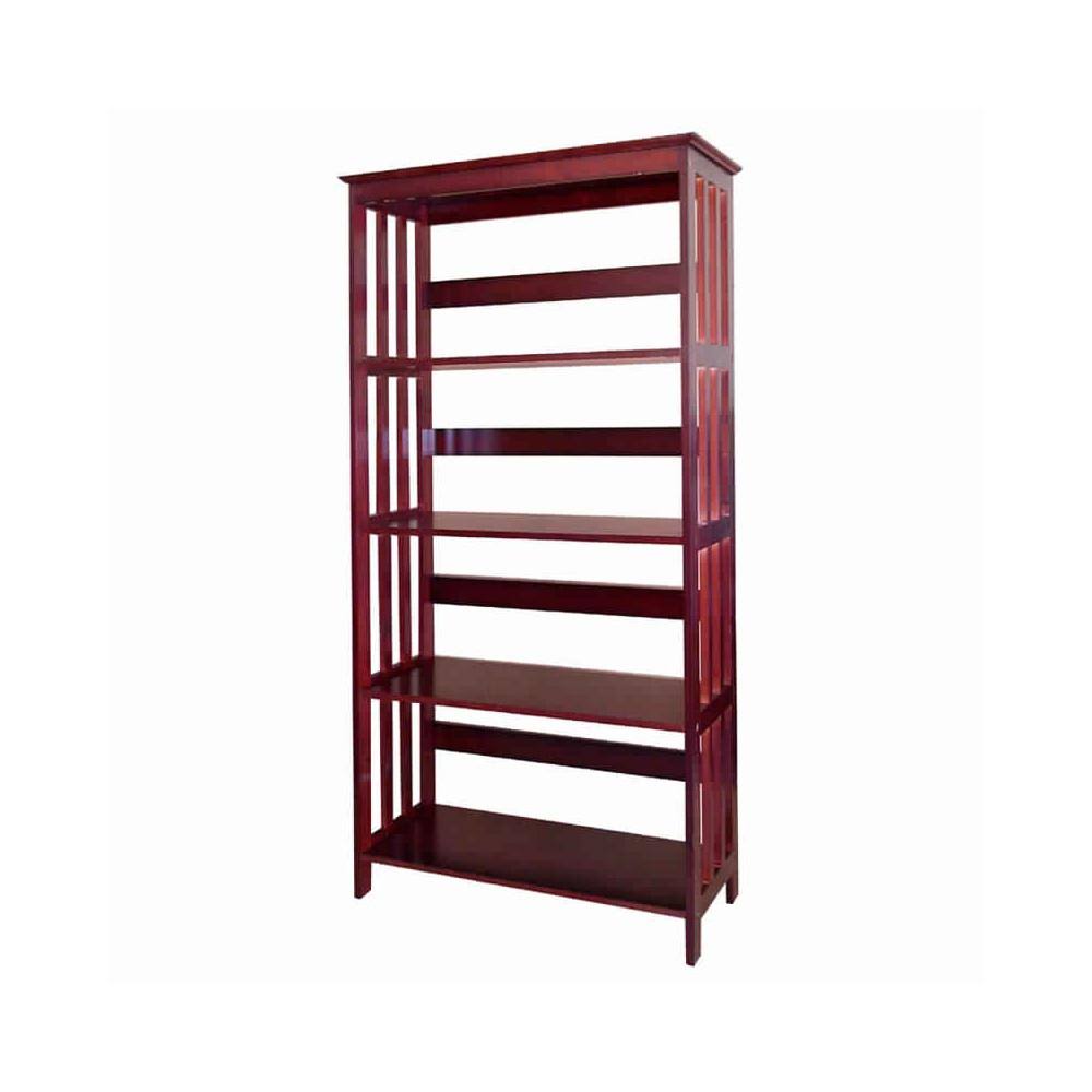 Benzara BM96067 4 Tier Spacious Wooden Bookcase with Slatted Sides Cherry Brown