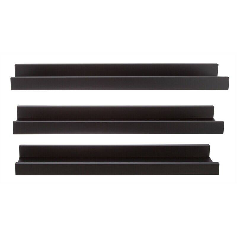 Pemberly Row Modern Edge Frame Ledge Set of 3 Black Engineered Wood