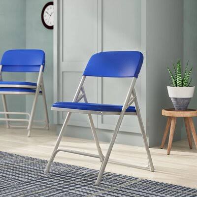 Hazard Plastic Stackable Folding Chair (Set of 4) Symple Stuff Color: Blue/Gray Frame