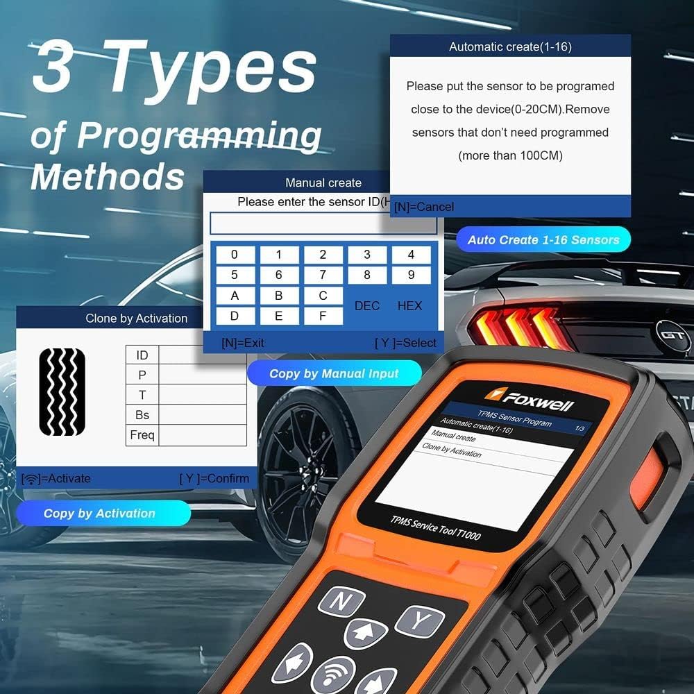 FOXWELL TPMS Sensor Relearn Tool T1000-TPMS Programming Tool with TPMS Sensor Activation, Tire Pressure Monitor System with TPMS Relearn/Activate All Sensors, Key Fob Testing, Lifetime Free Update