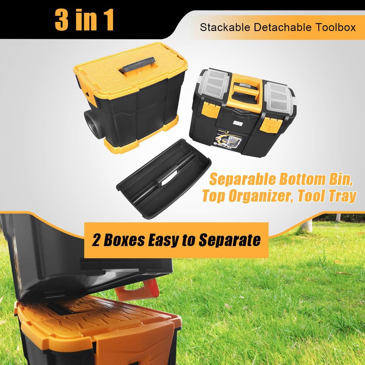 Goplus Stackable Tool box w/Removable Tray, Portable Rolling Tool Storage Case for Workshop Garage, Made in Italy