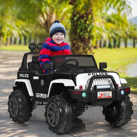 12V Kids Spring Suspension Ride on Truck-Black u0026 White