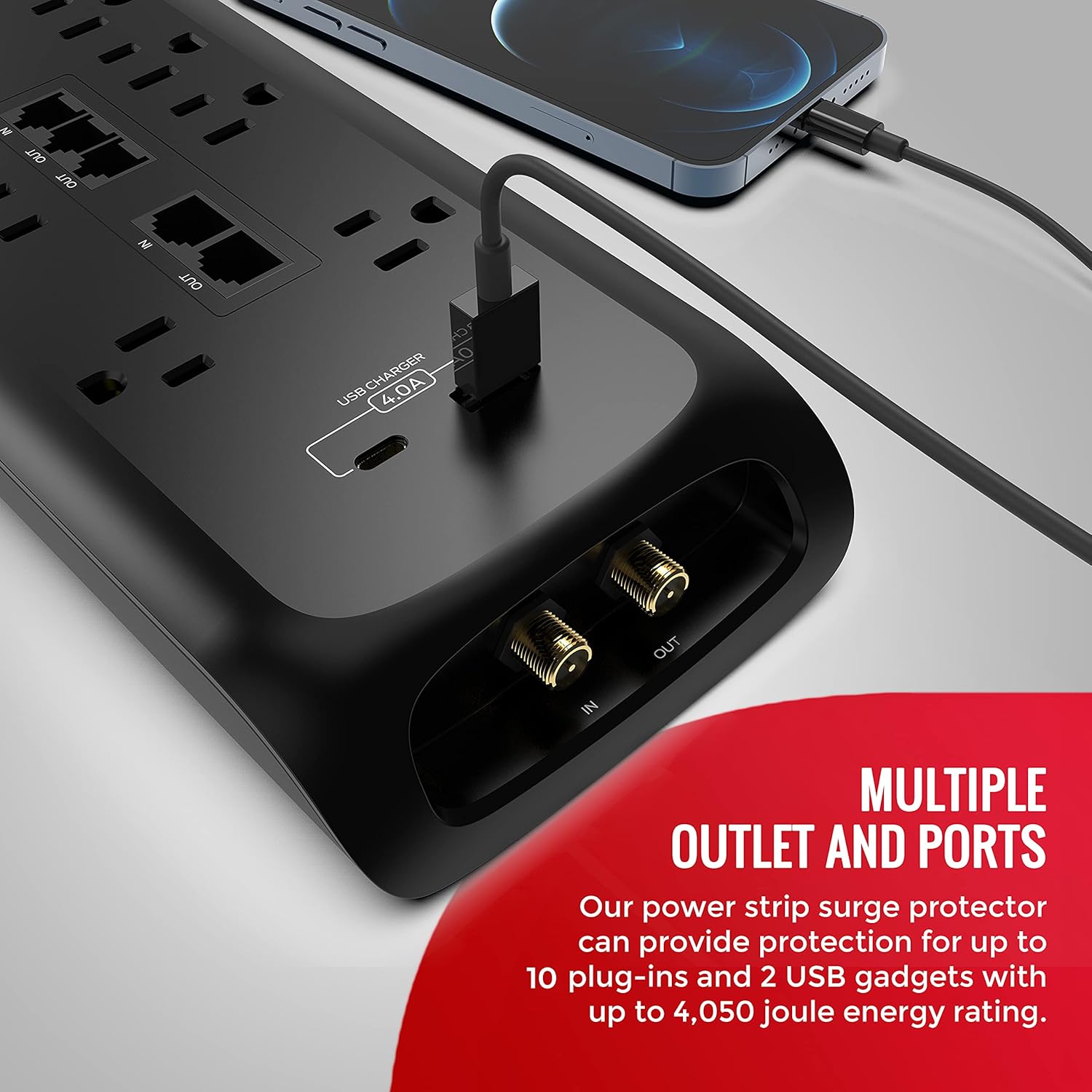 Monster Power Strip Surge Protector - Up to 6 Feet in Cord Length - Extension Cord with up to 10 Outlets and 2 USB Ports - Power Surge Protector Ideal for Home Appliances and Gadgets Pack of 2