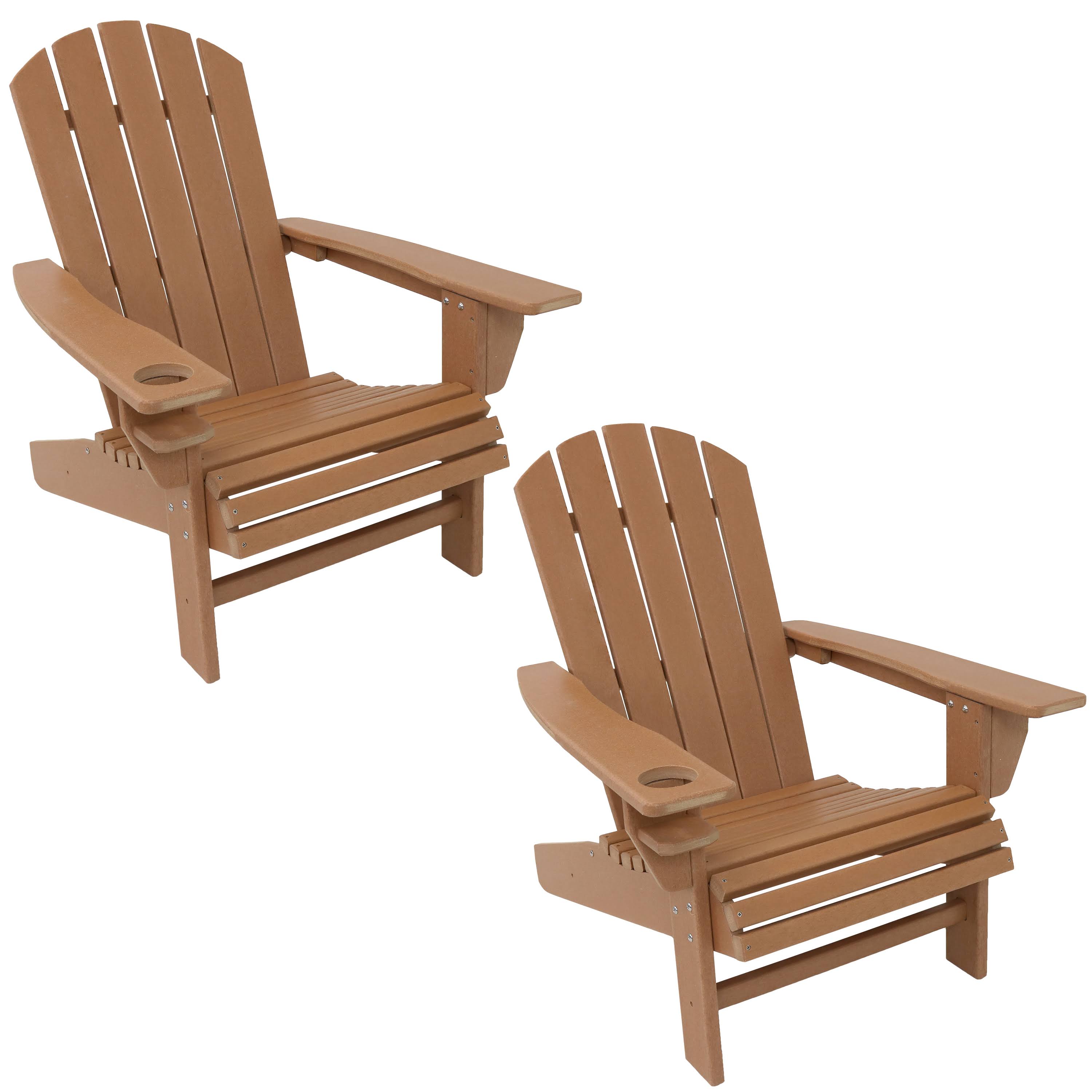 Sunnydaze All-Weather Adirondack Chair with Drink Holder - Set of 2 - Brown