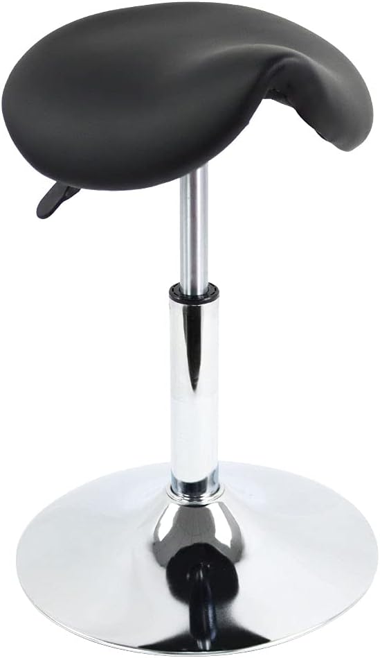 FURWOO Saddle Stool Chair PU Leather Saddle Chair Office Stool Height Adjustable Short Counter Stool No Wheels Swivel Sitting Seat Salon Stool Tattoo Stool(Black)