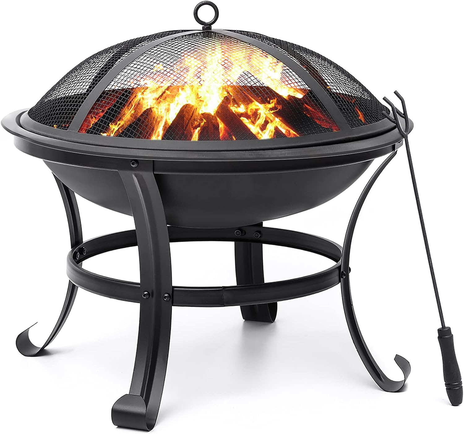 SINGLYFIRE 22 inch Fire Pit for Outside Outdoor Wood Burning Small Bonfire Pit Steel Firepit Bowl for Patio Camping Backyard Deck Picnic Porch,with Spark Screen,Log Grate,Poker