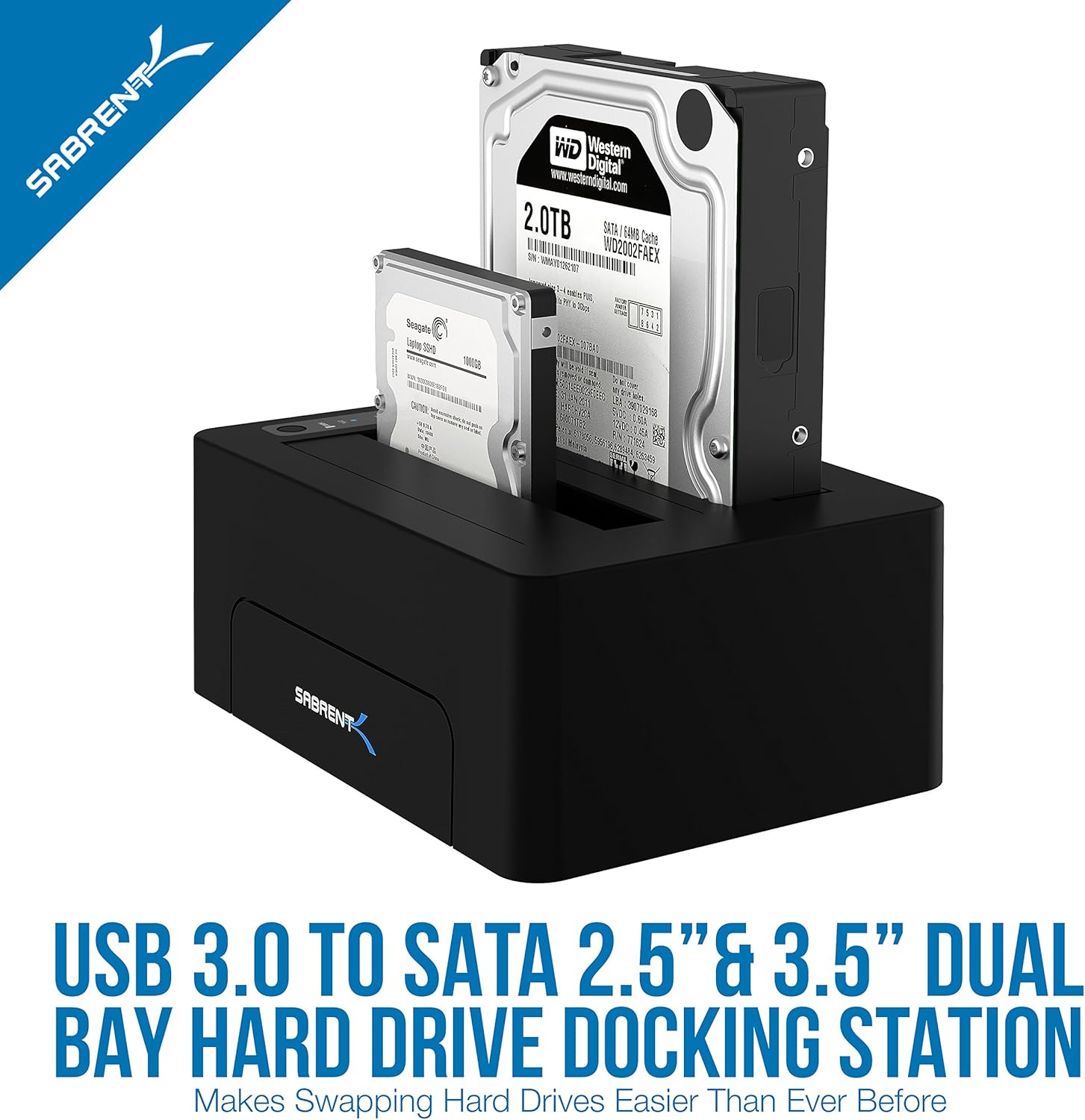 Sabrent USB 3.0 to SATA Dual Bay External Hard Drive Docking Station for 2.5 or 3.5in HDD, SSD with Hard Drive Duplicator/Cloner Function [10TB Support] (EC-DSK2) Pack of 2