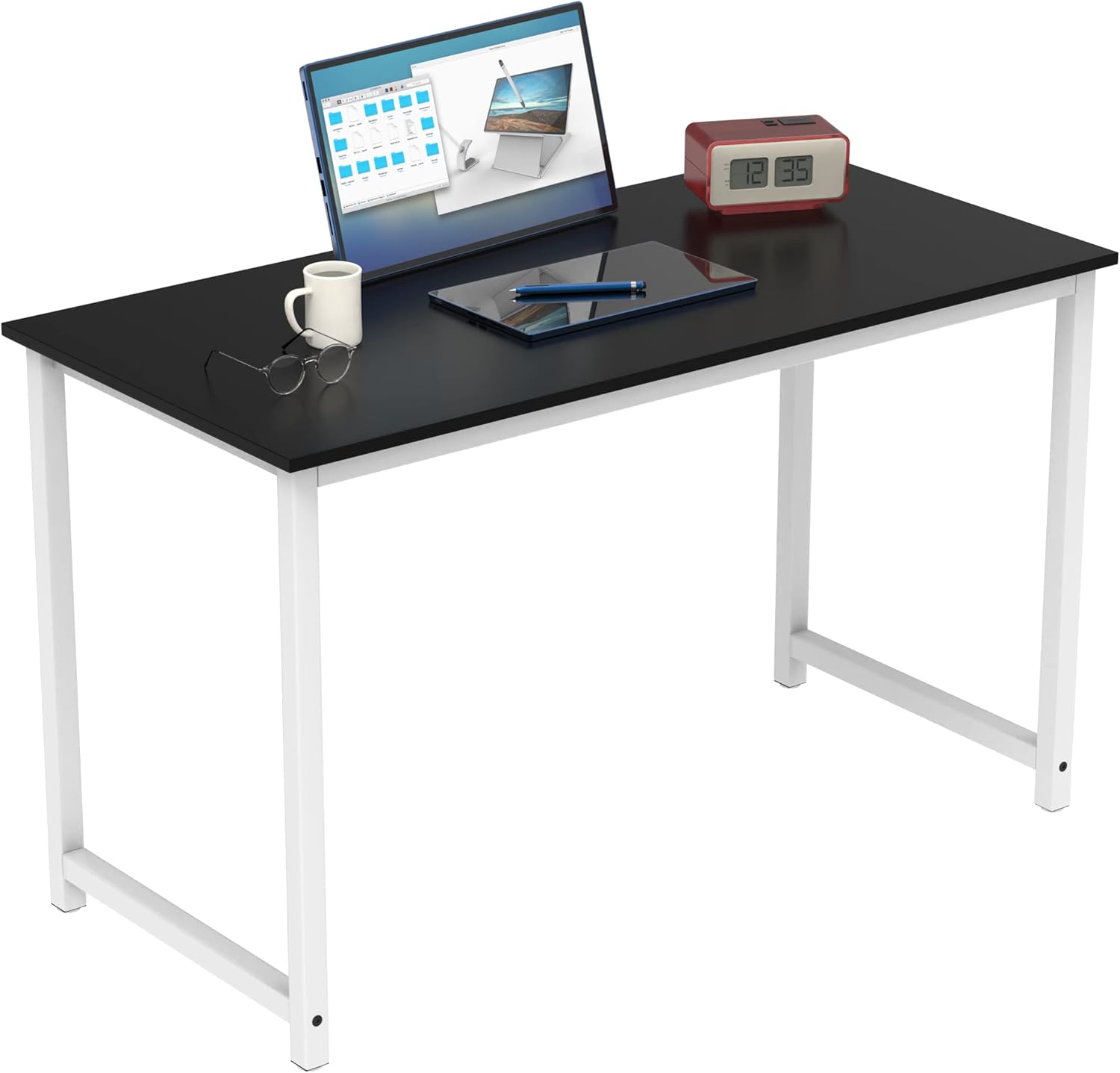 Halter Modern PC or Laptop Work Desk, Black Desk, White Frame, 1 Pack