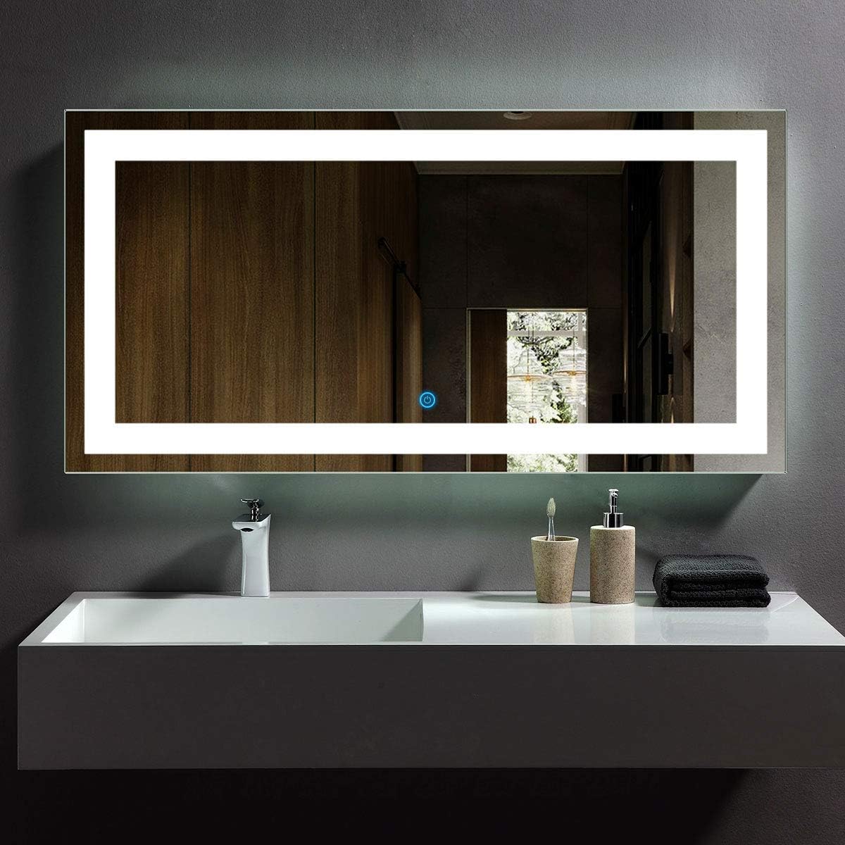 BHBL 48 x 24 in Dimmable Lighted LED Backlit Wall Mounted Mirror, Bathroom Wall Mirrors for Over Sink, Frameless Mirror for Bathroom, Bedroom, Living Room,, Make Up Mirror (CK010-E)