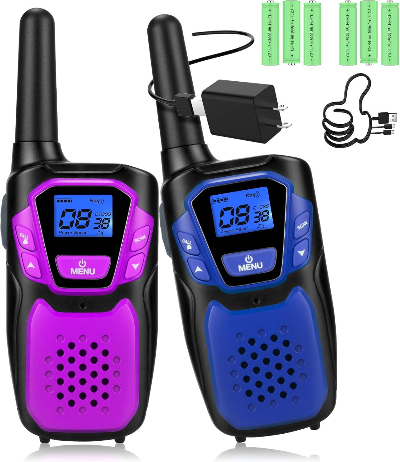 Walkie Talkies for Adult, Rechargeable Long Range Walky Talky Handheld Two Way Radio with NOAA Weather Scan + Alert, 6 * 1000MAH AA Batteries and USB Charger Included (Red 2 Pack) Pack of 2