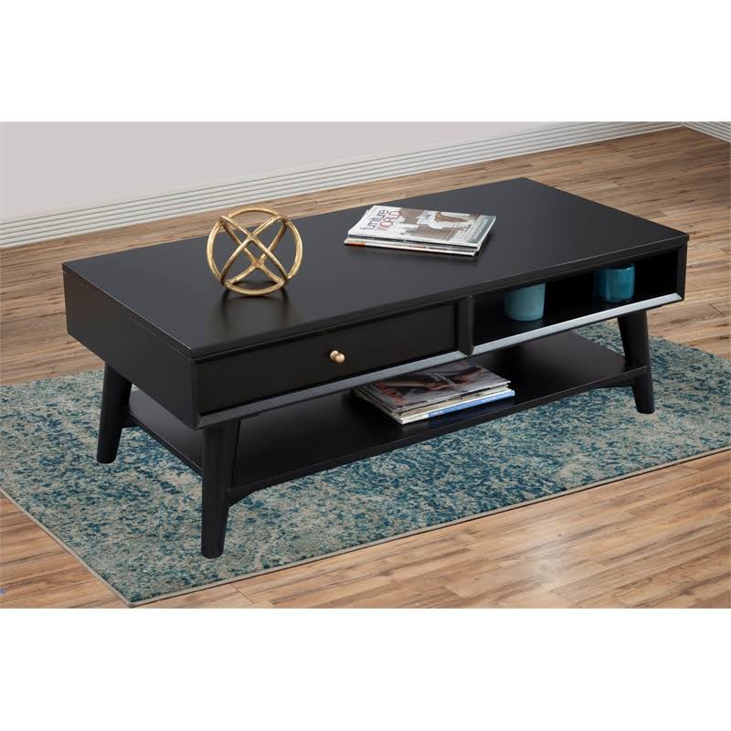 Alpine Furniture Flynn Wood 1 Drawer Coffee Table in Black