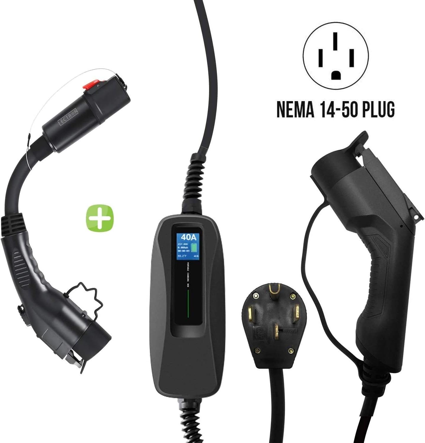 Lectron Bundle - J1772 NEMA 14-50 Plug Electric Vehicle (EV) Charger & Tesla to J1772 Adapter (240V 40A Level 2, Black)