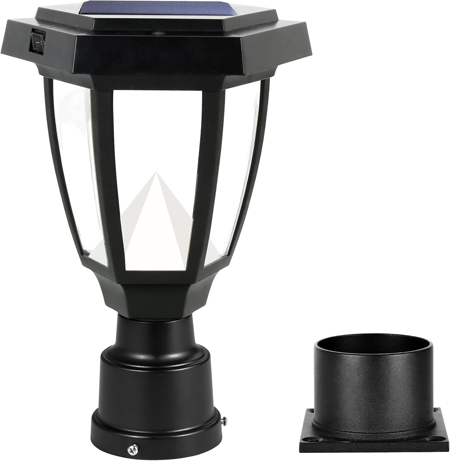FUDESY LED Outdoor Solar Post Light Fixture,Plastic Black Post Lamp Lantern for Garden Post Pole Mount Landscape Yard Pathway Deck, FDS1761PCS