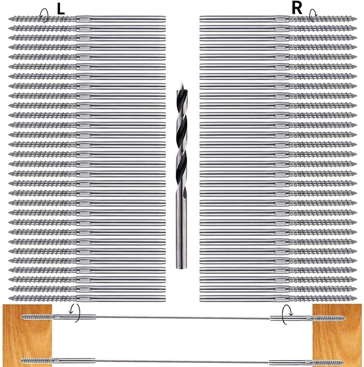 ZONEGRACE Swage Lag Screws Left & Right 64 Pack for 1/8
