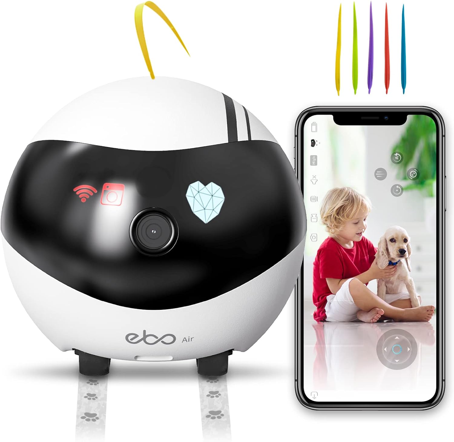 Enabot Security Monitor Home Robot Pet Camera, 2 Way Audio AI Tracking Monitors with E-Pet, Wireless Self-Charging Night Vision Companion for Elderly Pet Kid, 32GB SD Card APP Remote Control