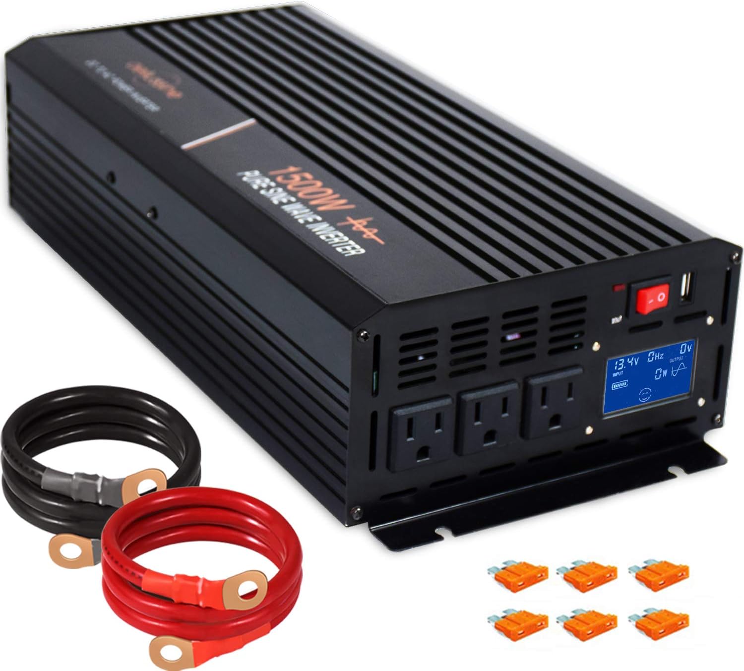 aeliussine 1500w Power Inverter Pure Sine Wave Inverter 24 Volt dc to ac 110v 120v Car Power Inverter for Off Grid Solar Power System (1500w24v LCD)