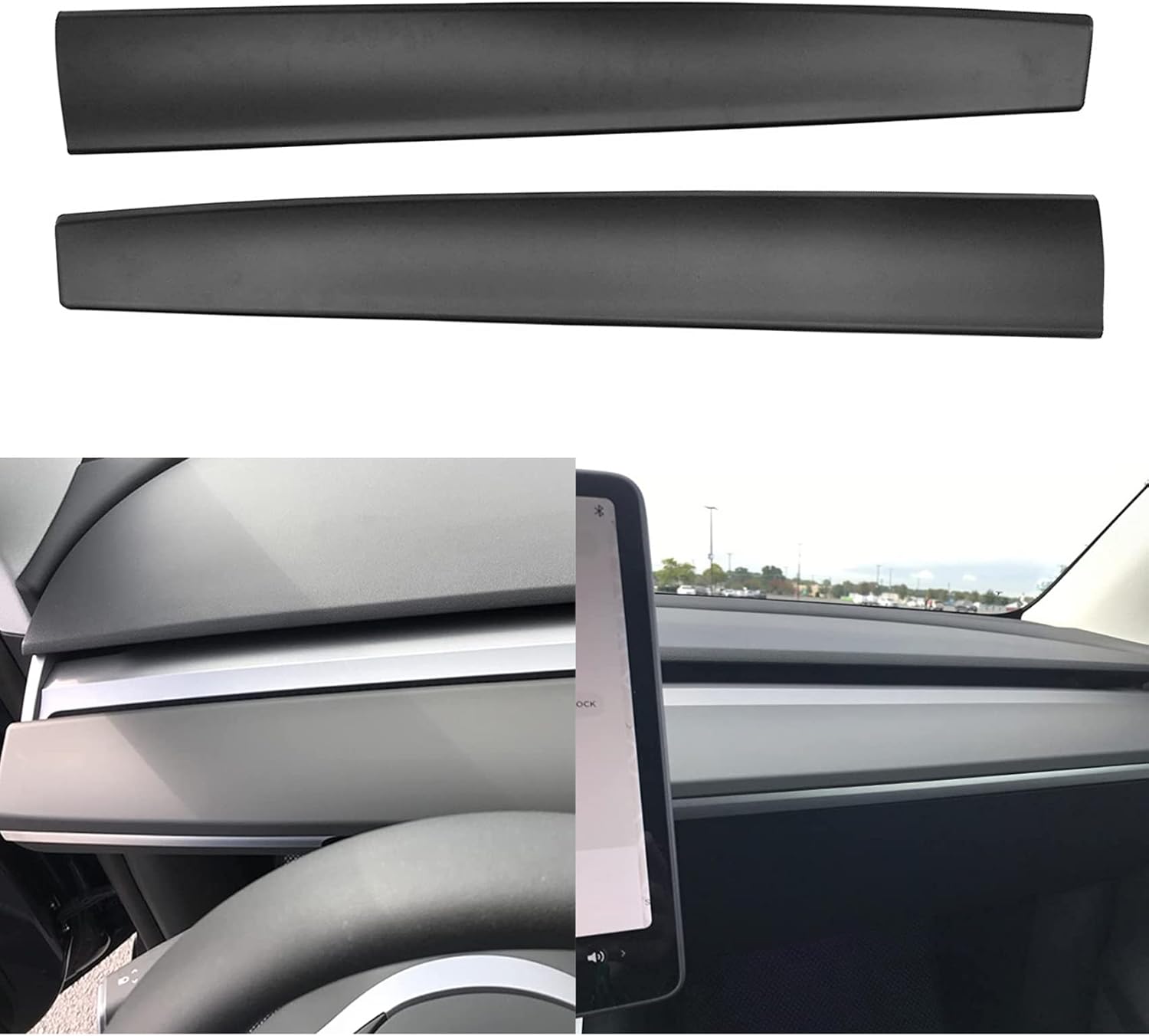 2 Pcs/Set Dashboard Cover for Tesla Model 3 Model Y, ABS Plastic Matte Carbon Fiber Pattern Dash Cover Wrap Cap Compatible with Model 3 2017-2021 Model Y, Car Interior Dashboard Protector Accessories Pack of 2