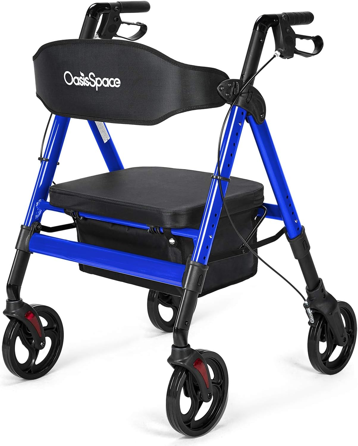 OasisSpace Heavy Duty Rollator Walker - Bariatric Rollator Walker with Large Seat for Seniors Support Up 450 lbs (Blue)