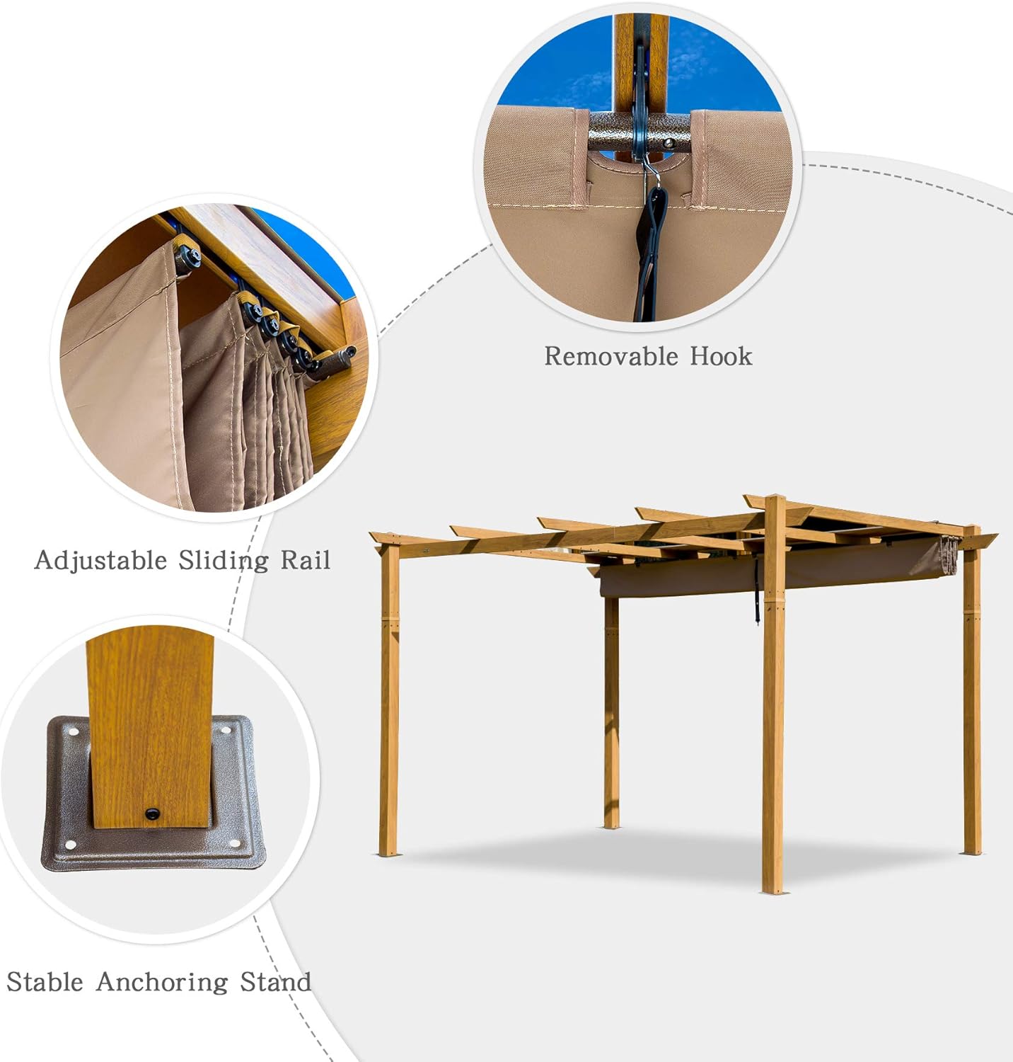 Outdoor Pergolas (2021 New) - Patio Aluminum Retractable Pergola Outdoor Gazebo Heavy Duty Grape Trellis Sunshade Canopy with Natural Wood Looking Finish by domi outdoor living (Martinique 10x13ft)