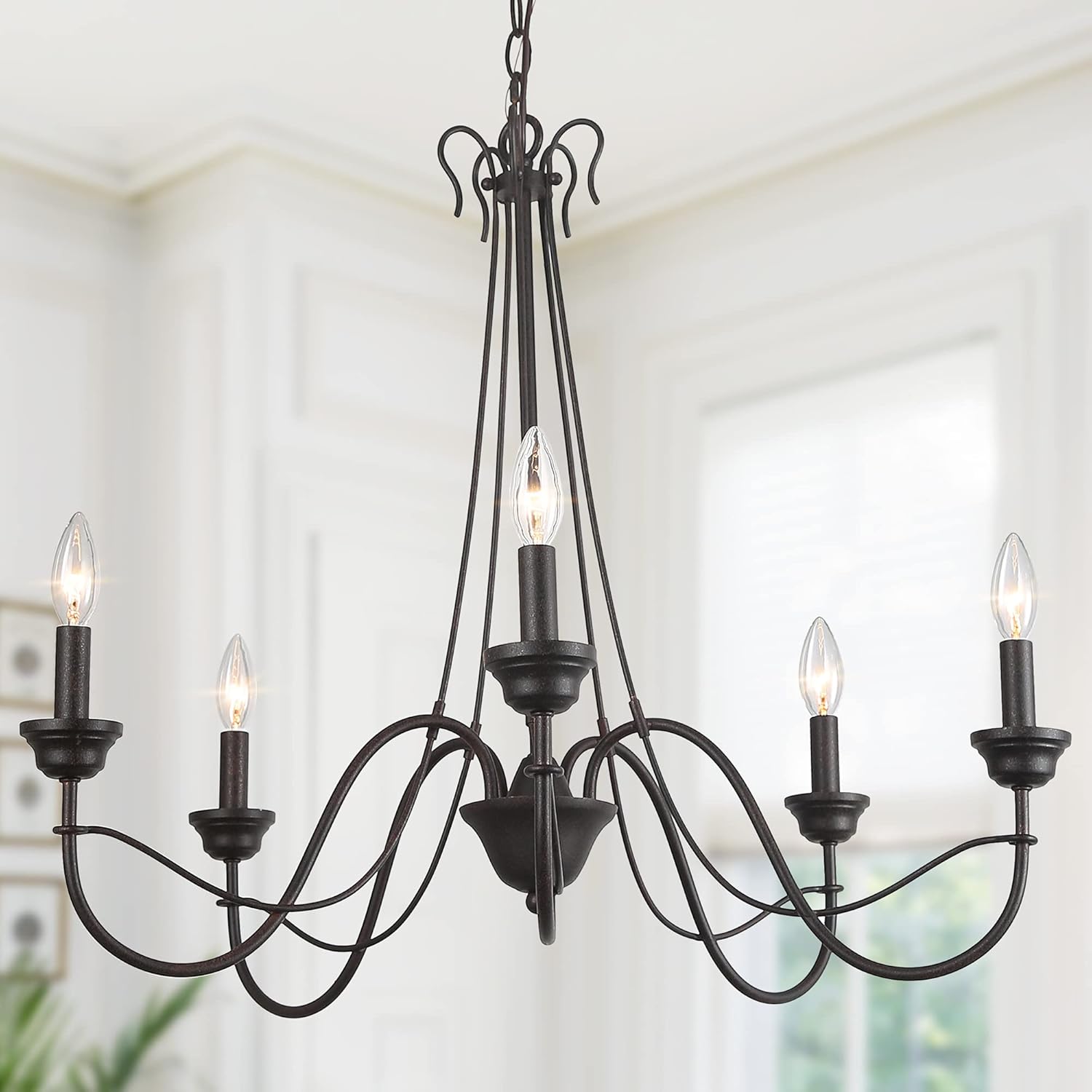 LOG BARN Black Chandelier for Dining Room, Farmhouse Chandelier in Brown Rust Metal Finish, 5-Light, 28