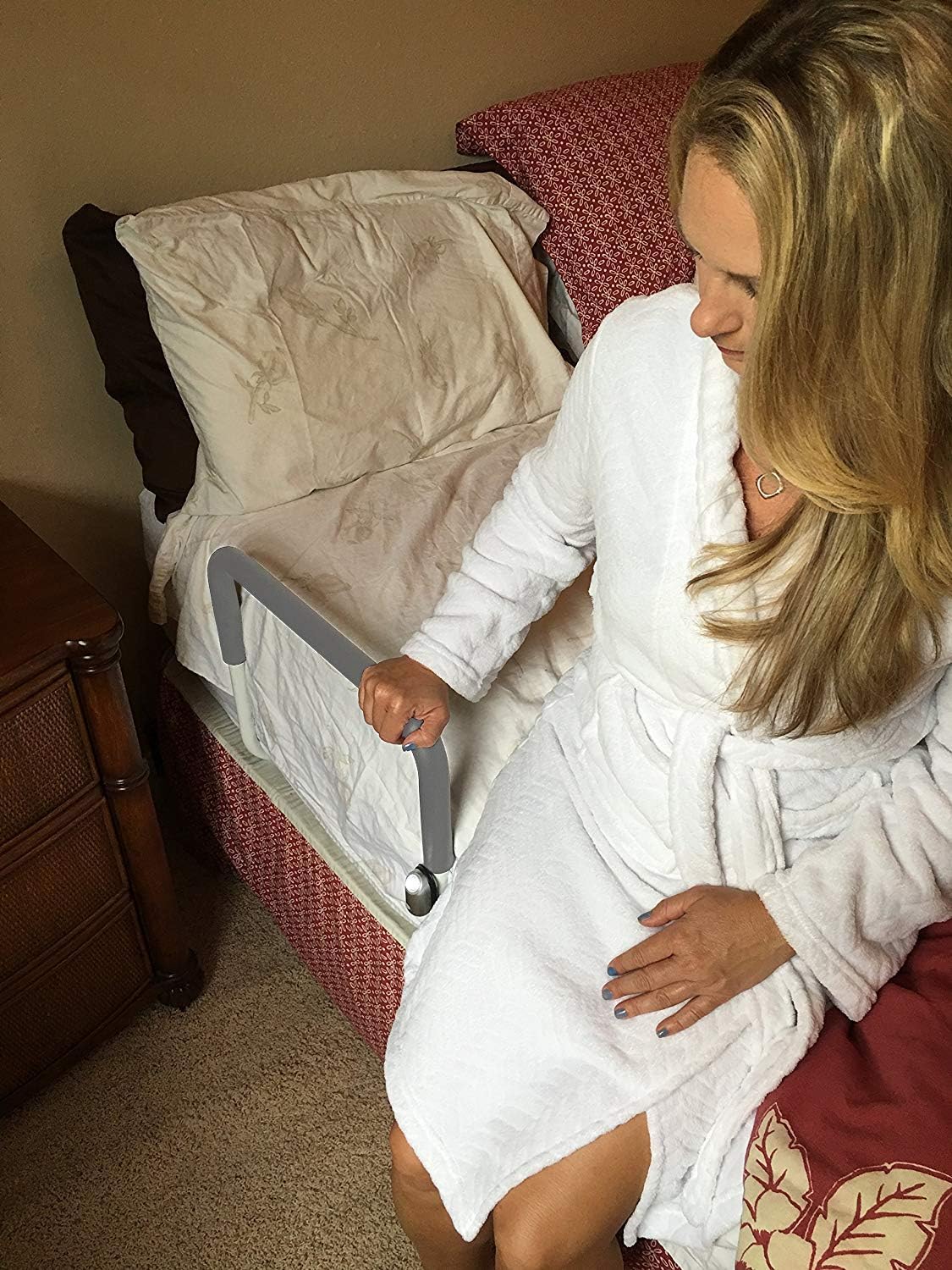 LumaRail-FS Triple Safe Bed Assist Rail Support Bar Handle with LED Sensor Nightlight, GlowSafe Indicators and Anchor Strap. Adjustable Height TOP Rail Accommodates Thick MATTRESSES and Toppers.