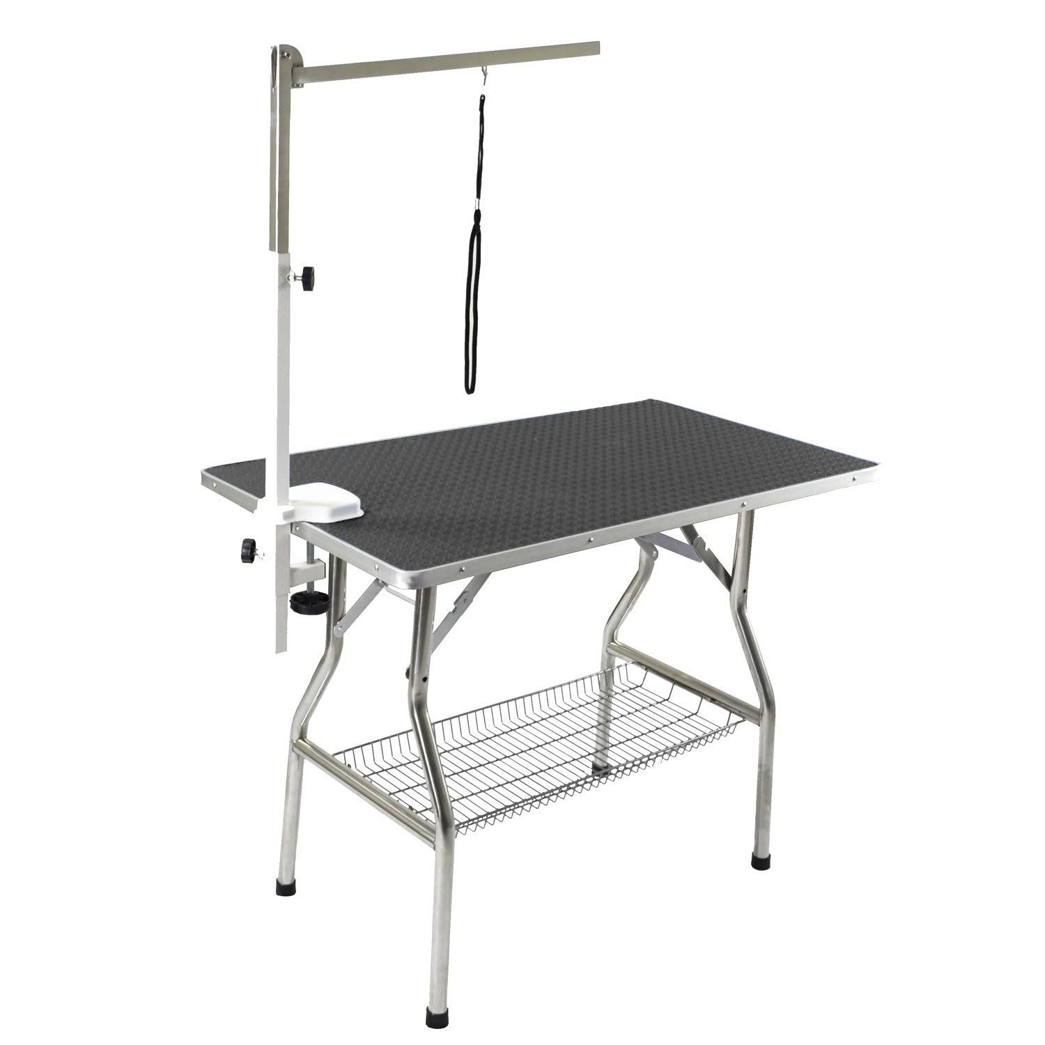 Flying Pig Grooming Small Stainless Steel Frame Foldable Dog Pet Table, 32 inch by 21 inch, Black