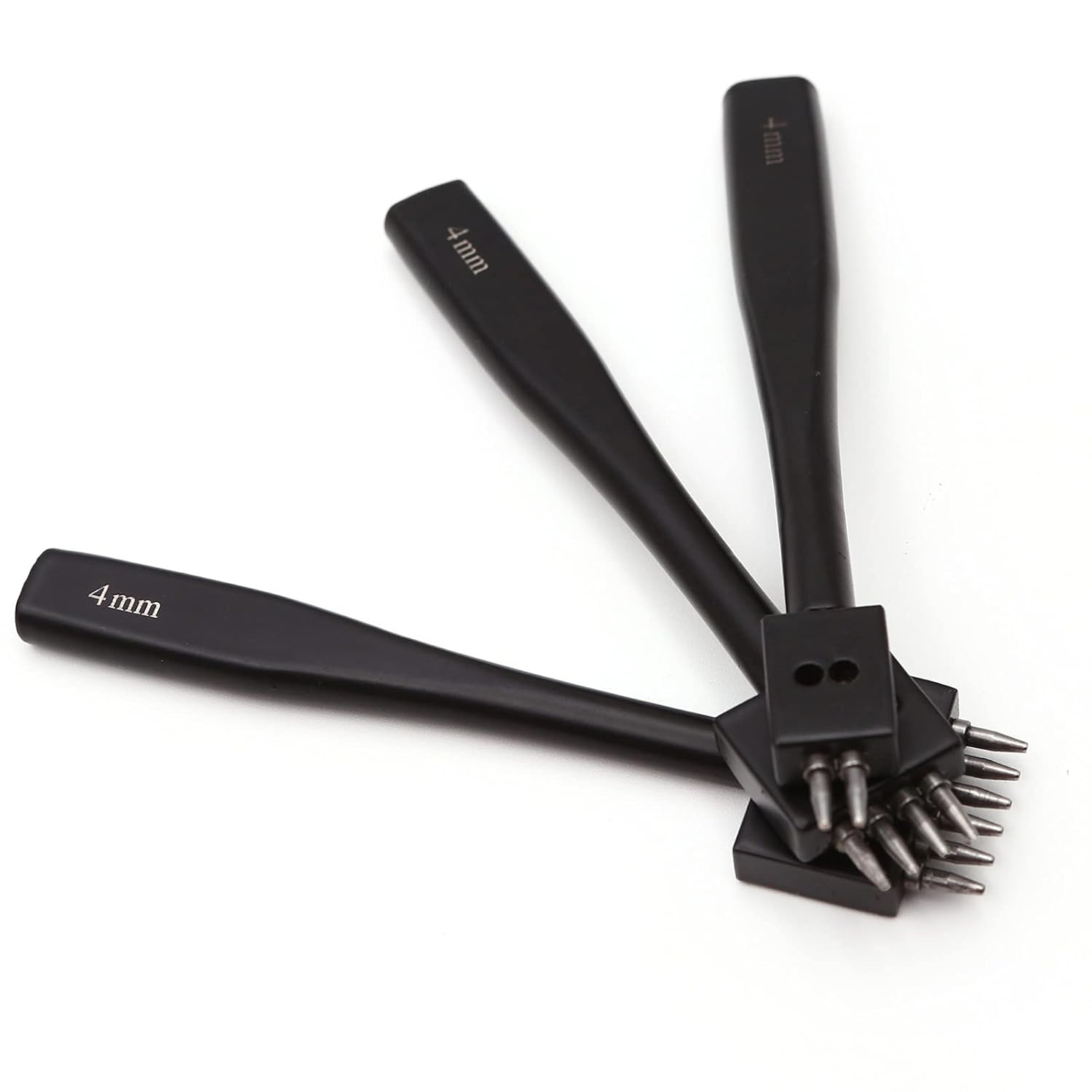 N/C Leather Craft Tool Hole Punches 4MM 2/4/6 Prong Row Hole Puncher Tool for Belts Watch Bands of Suture Leather Working DIY.(Black)