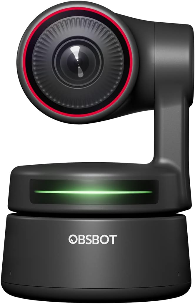 OBSBOT Tiny PTZ 4K Webcam, AI Powered Framing & Autofocus, 4K Video Conference Camera with Dual Omni-Directional Microphones, Auto tracking with 2 axis gimbal,HDR,60 FPS,Low-Light Correction,Streaming
